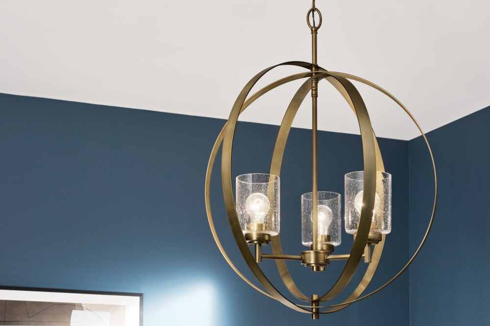 Kichler 44034NBR Winslow 3 -Light Polished Gold Industrial For Use in Bedrooms, Dining Rooms, Foyers, Kitchens, Living Rooms Chandelier