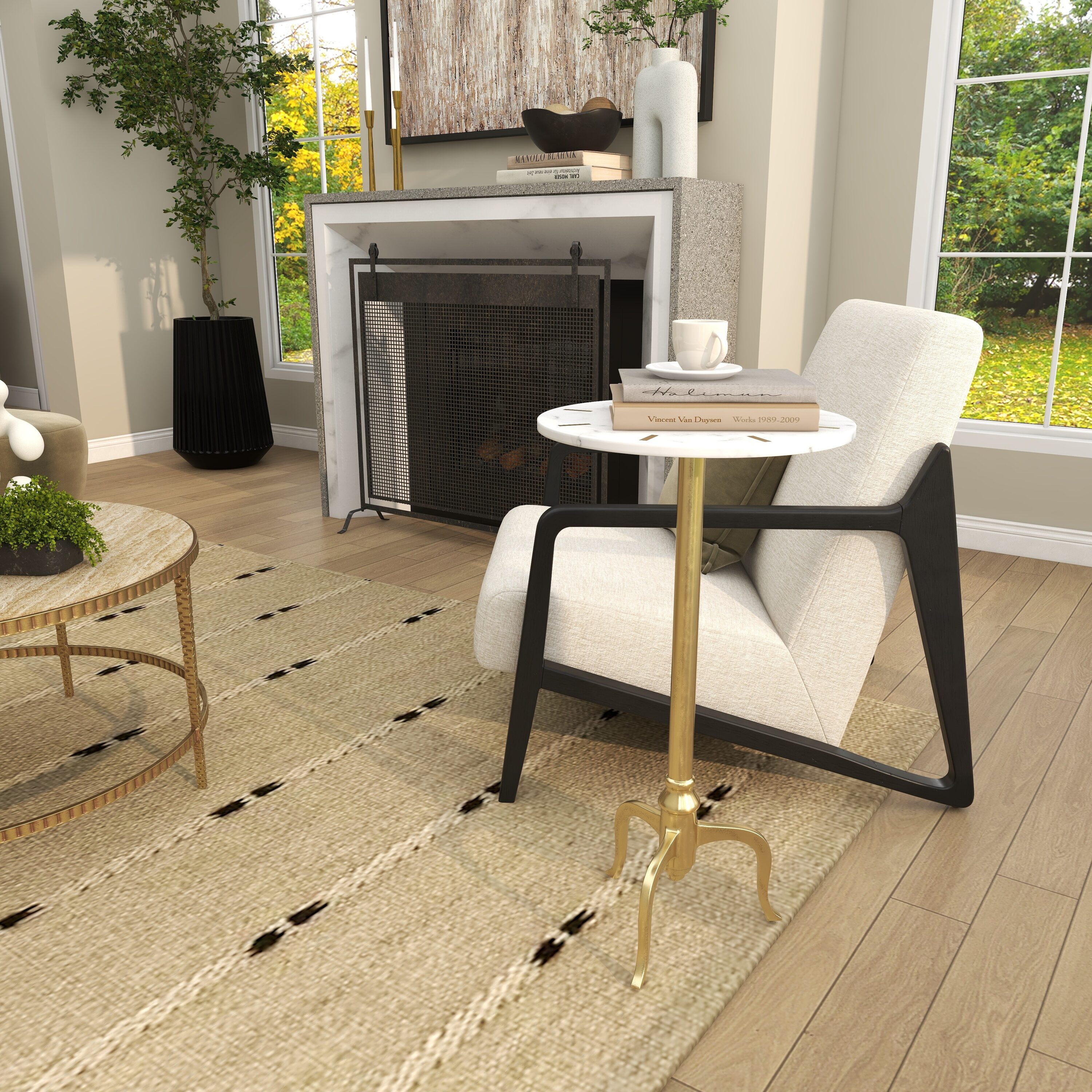 Elegant Gold & Marble Round Accent Table - 17.5" Contemporary Design