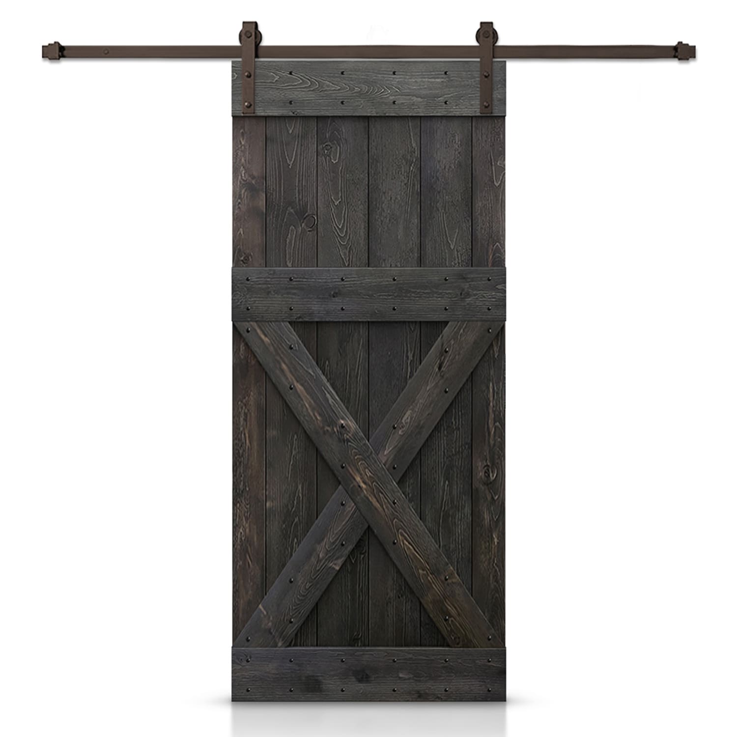 CALHOME SAB-79+DIY-DX-36D 36-in x 84-in Charcoal Black Stained Cross bar Pine Wood Hollow core Single Barn Door (Hardware Included)