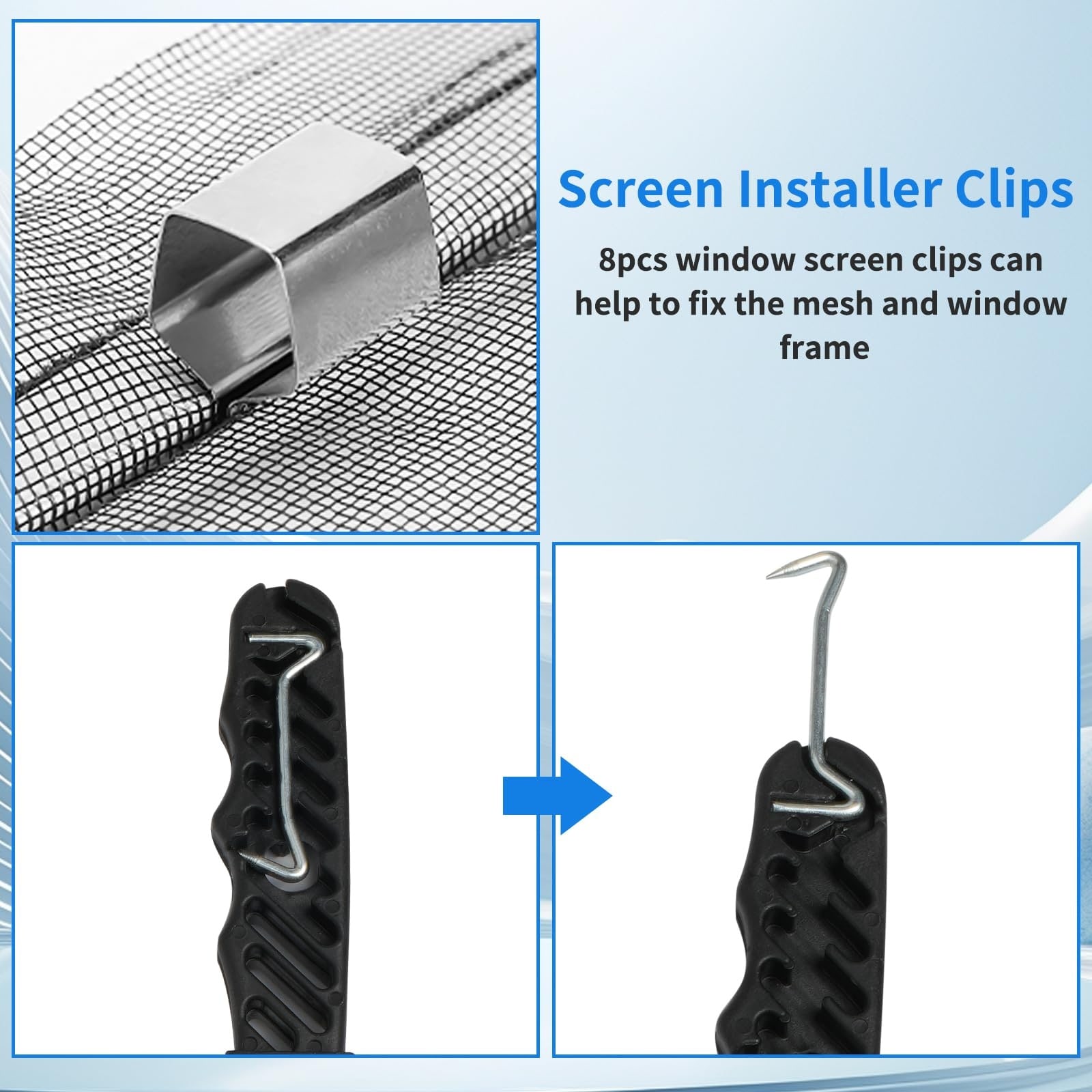Etokfoks  48x118 in White Fiberglass Screen Kit with Roller Tool and 8 Clips for Window Door Repair