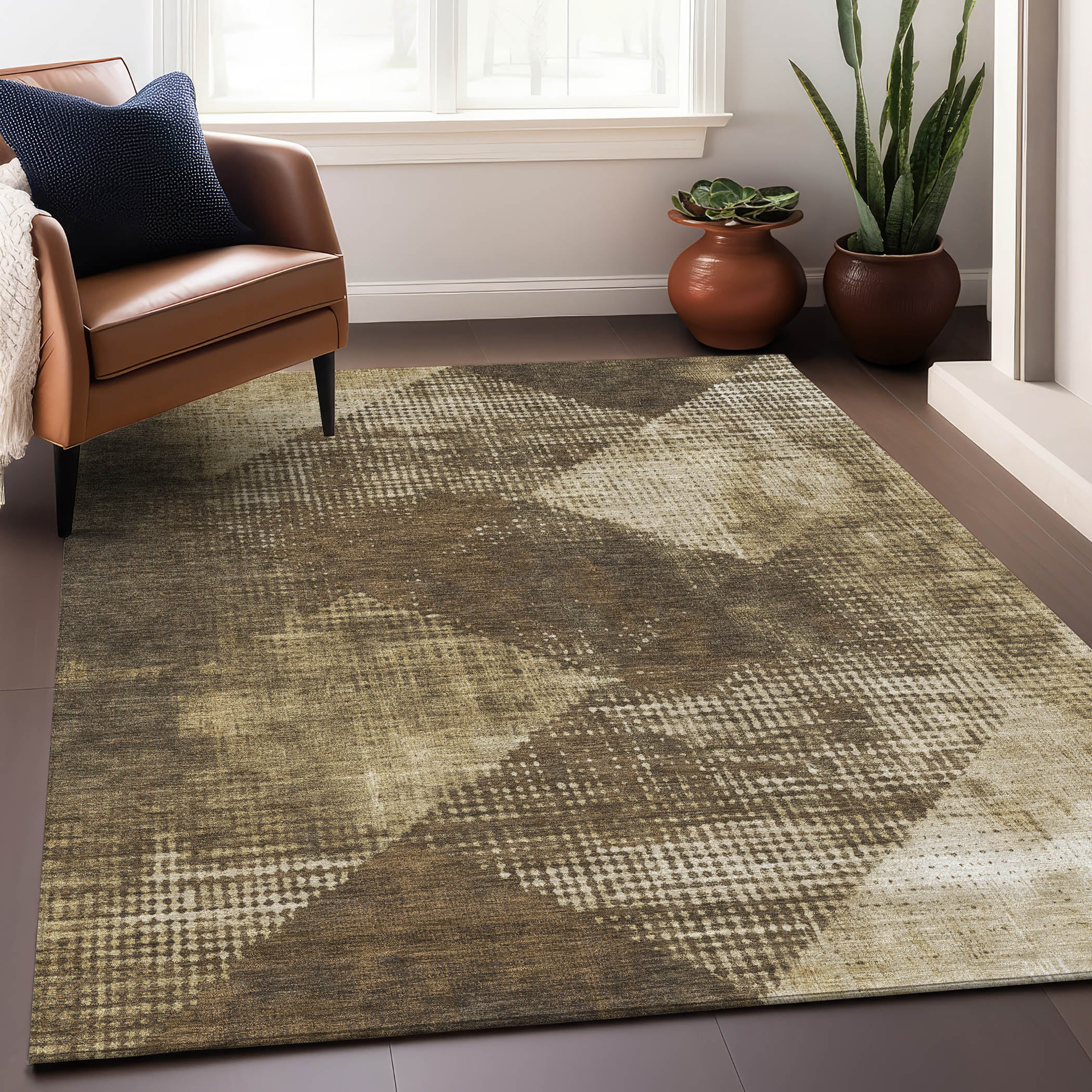 Addison Rugs ACN1065BR3X5 Chantille ACN1065BR 3 x 5 (ft) Polyester Brown Rectangular Indoor/Outdoor Geometric Machine washable Area rug