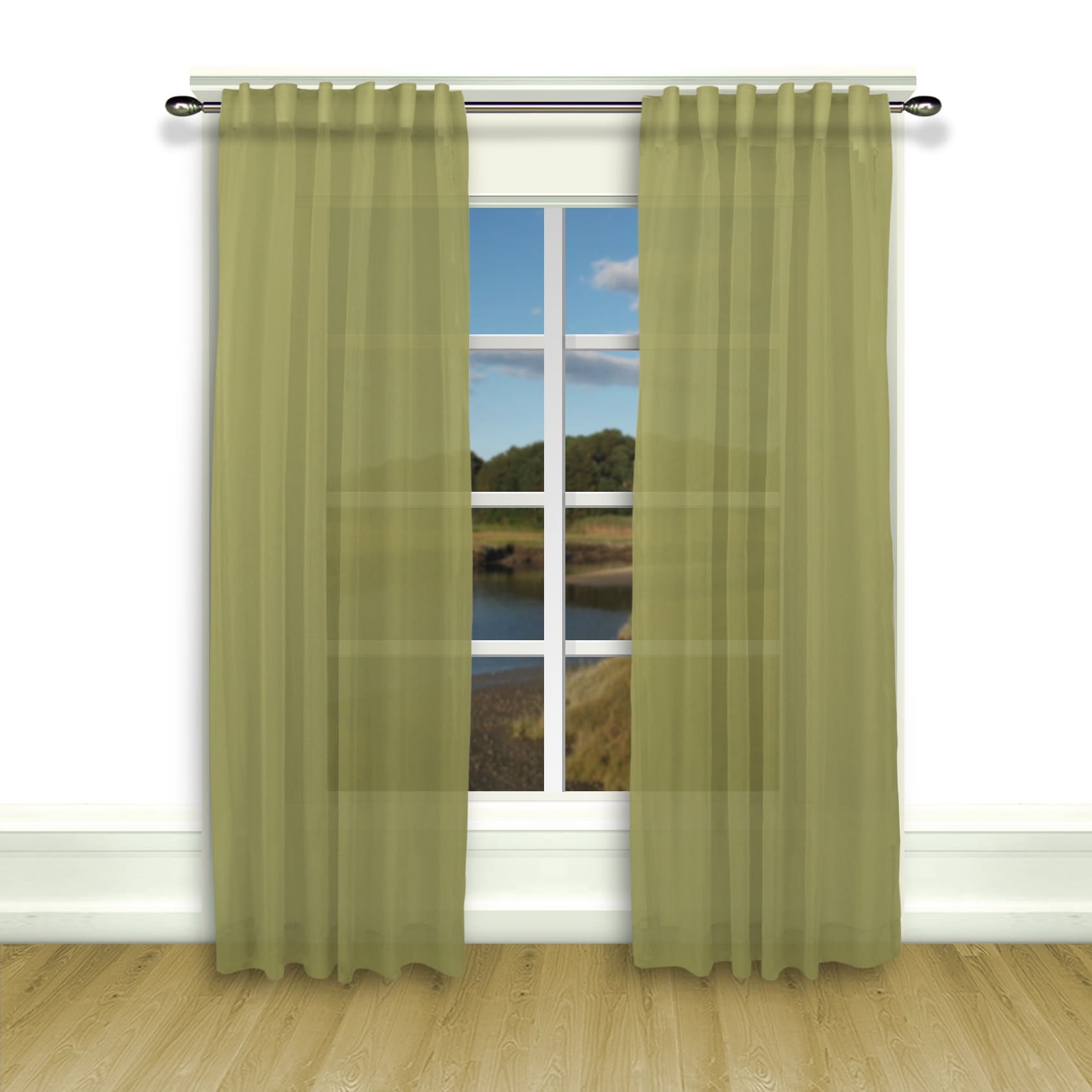 Ricardo Trading 02900-57-096-79 96-Inches Olive Semi-sheer Back tab Curtain panel pair