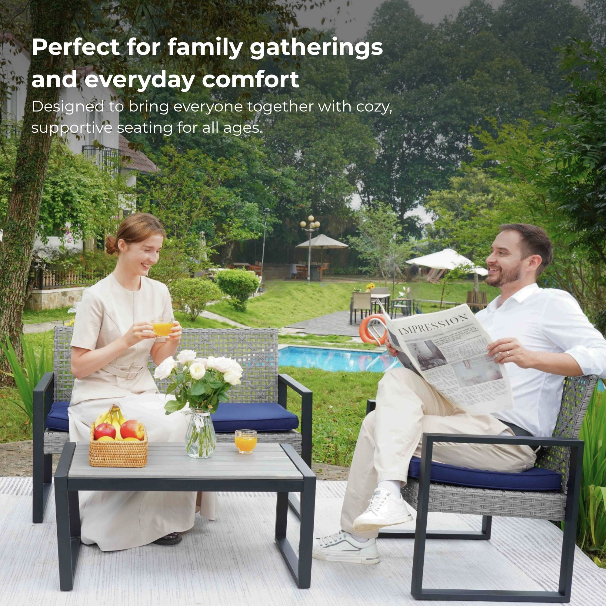 Anysun 4 Piece Gray Rattan Outdoor Patio Set with Acacia Wood Table Top ...