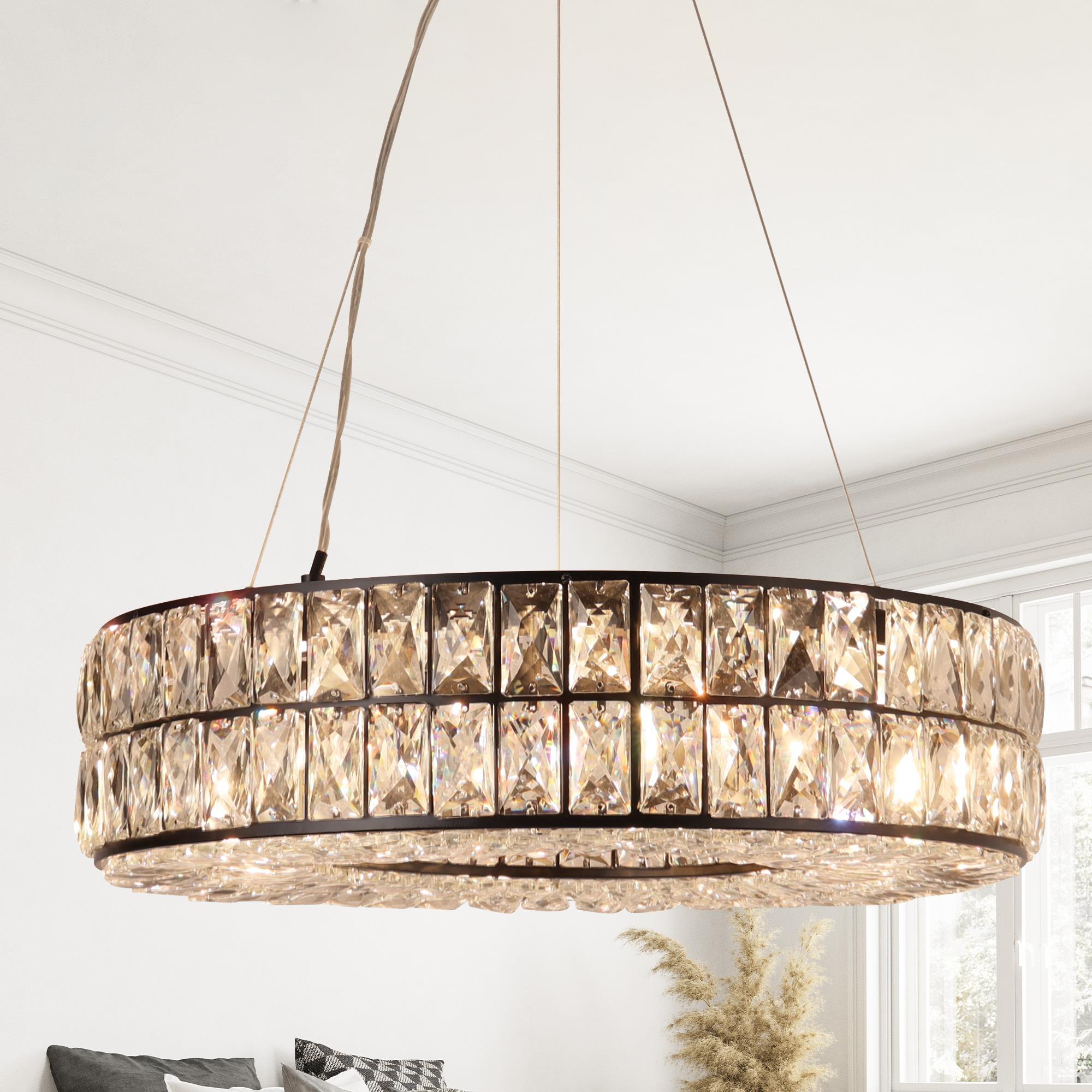 LNC J7RB73LWS5001O8 Romance 8 -Light Matte Black Modern/contemporary Crystal For Use in Bedrooms, Dining Rooms, Foyers, Kitchens, Living Rooms Chandelier