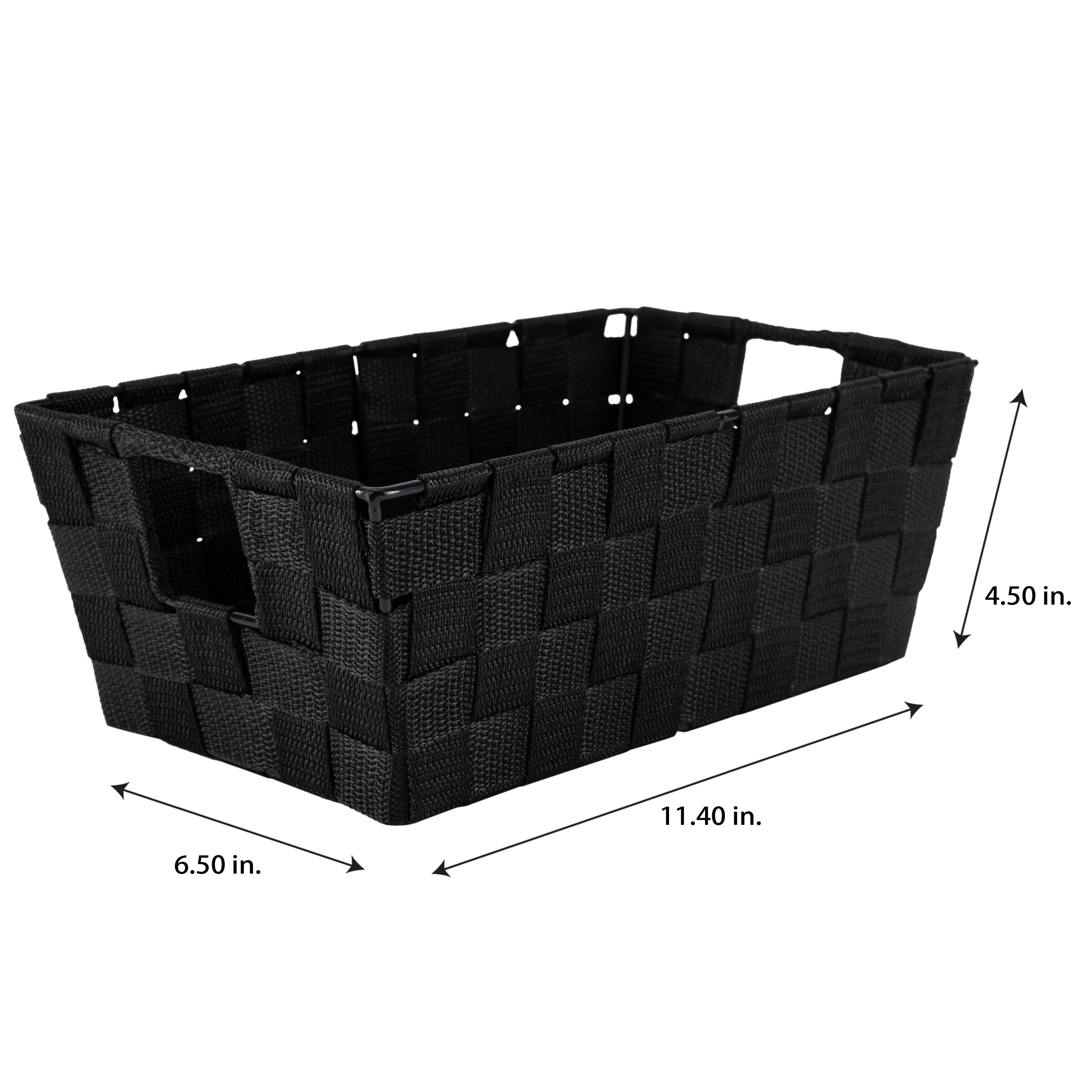 Small Black Woven Polypropylene Storage Baskets with Handles, Set of 2