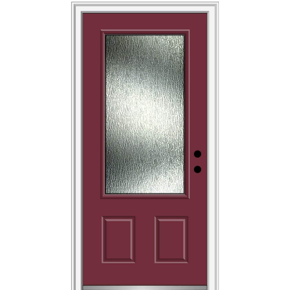 MMI DOOR ZZ367084L Rainglass 36-in x 80-in Fiberglass 3/4 Lite Left-Hand Inswing Burgundy Painted Prehung Front Door with Brickmould Solid Core