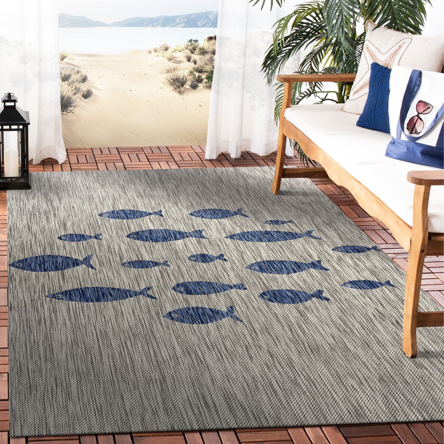 LR Home 3541A9084934J8 2 X 3 (ft) Gray/Navy Indoor/Outdoor Animal Print Area Rug