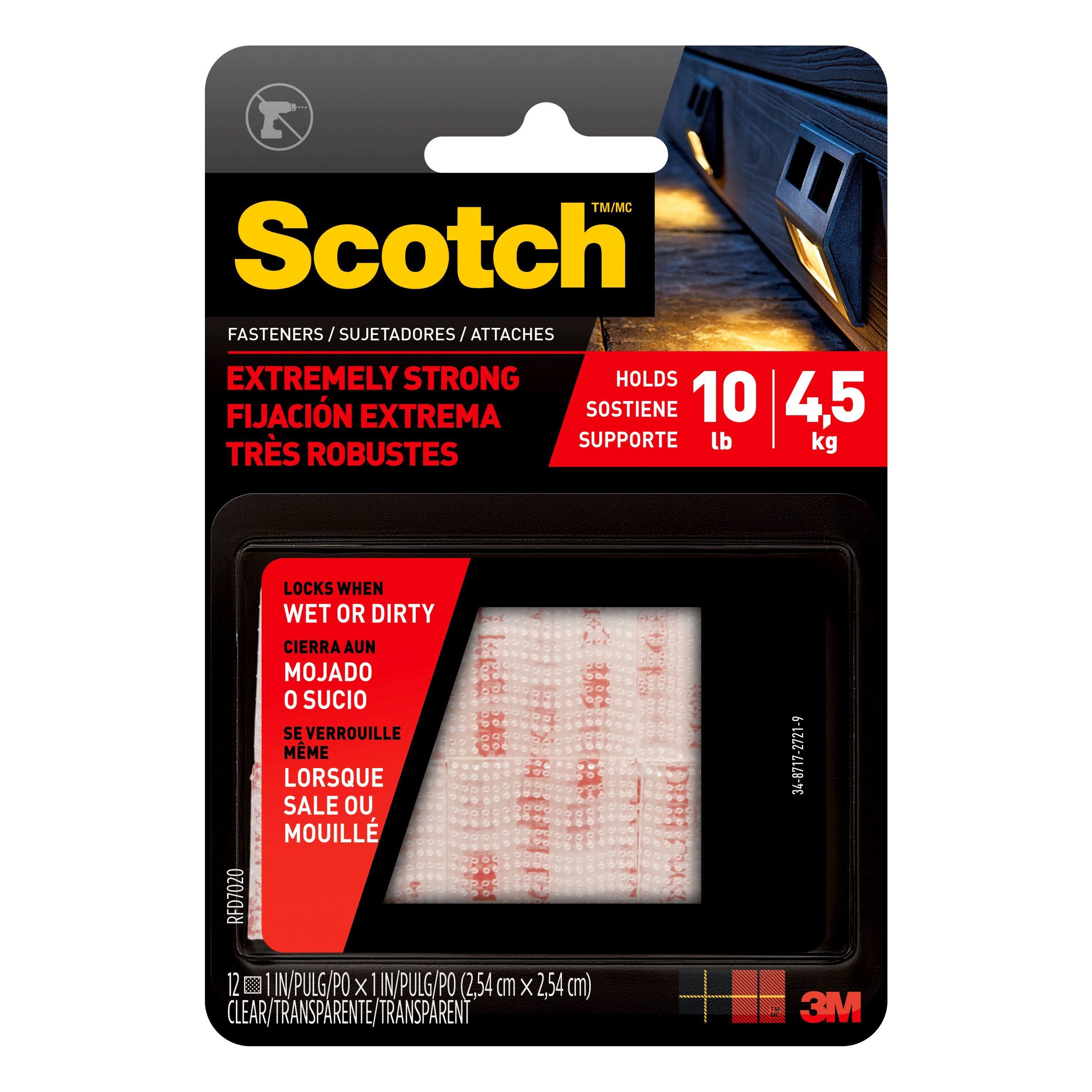 3M 64284 Scotch All-Weather Fasteners, 1 Inch x 3 Inches, Strips, Clear (4  Pack) 