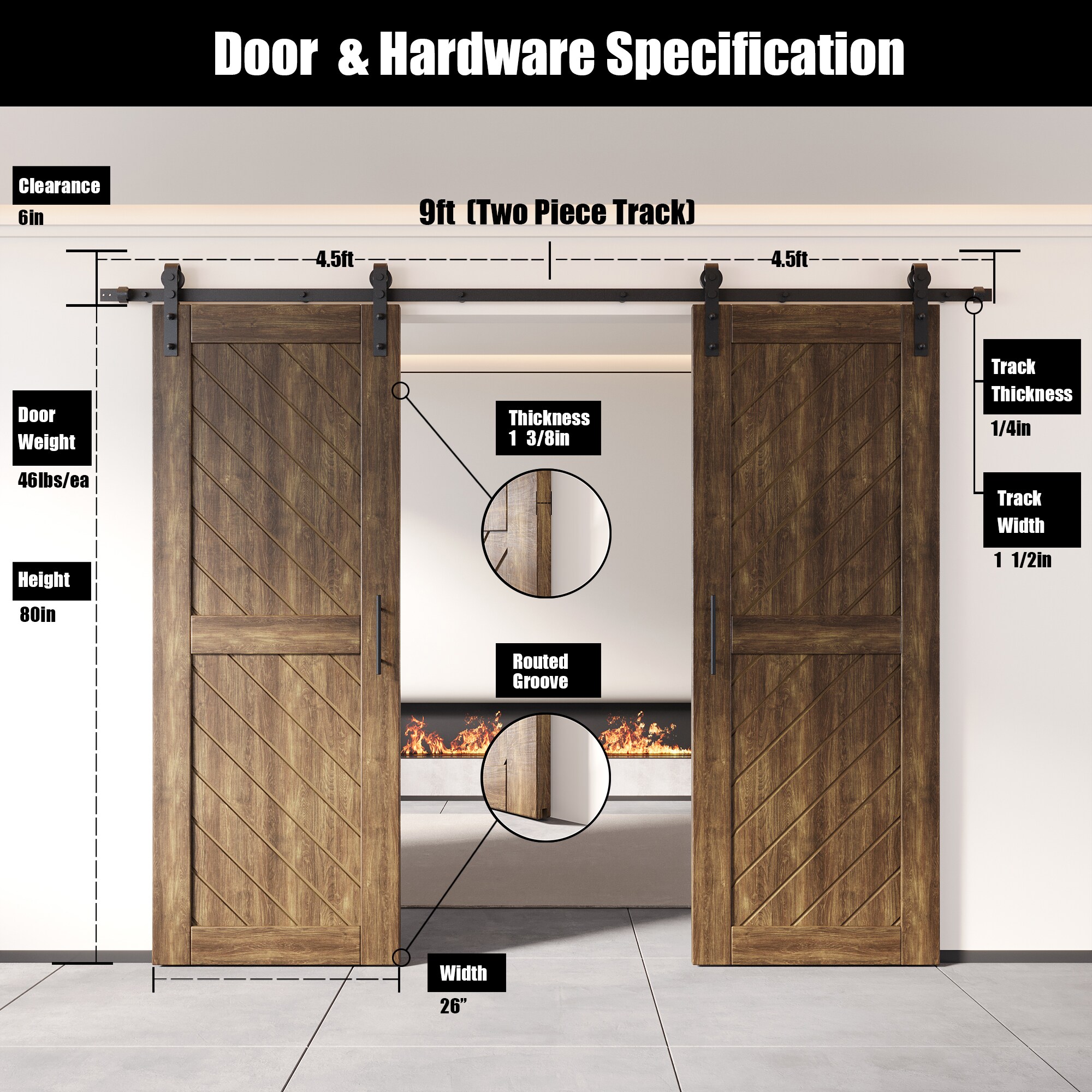 HOMACER YT2H108C-XT2-2680-WA Barn-Doors - View #2