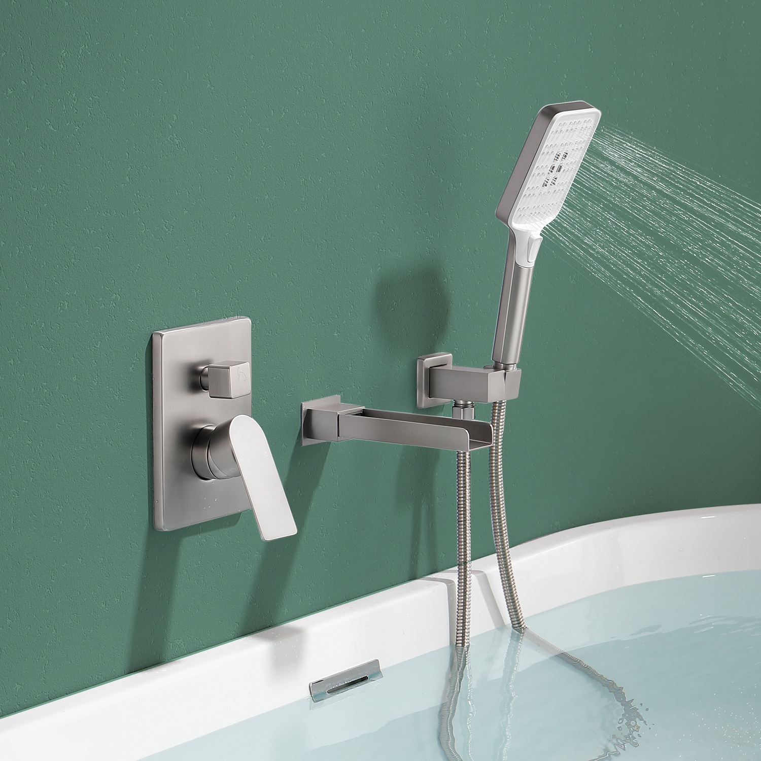 Modern Waterfall Bathroom Tub Faucet With Handheld Spray deals Solid Brass Brushed Nic