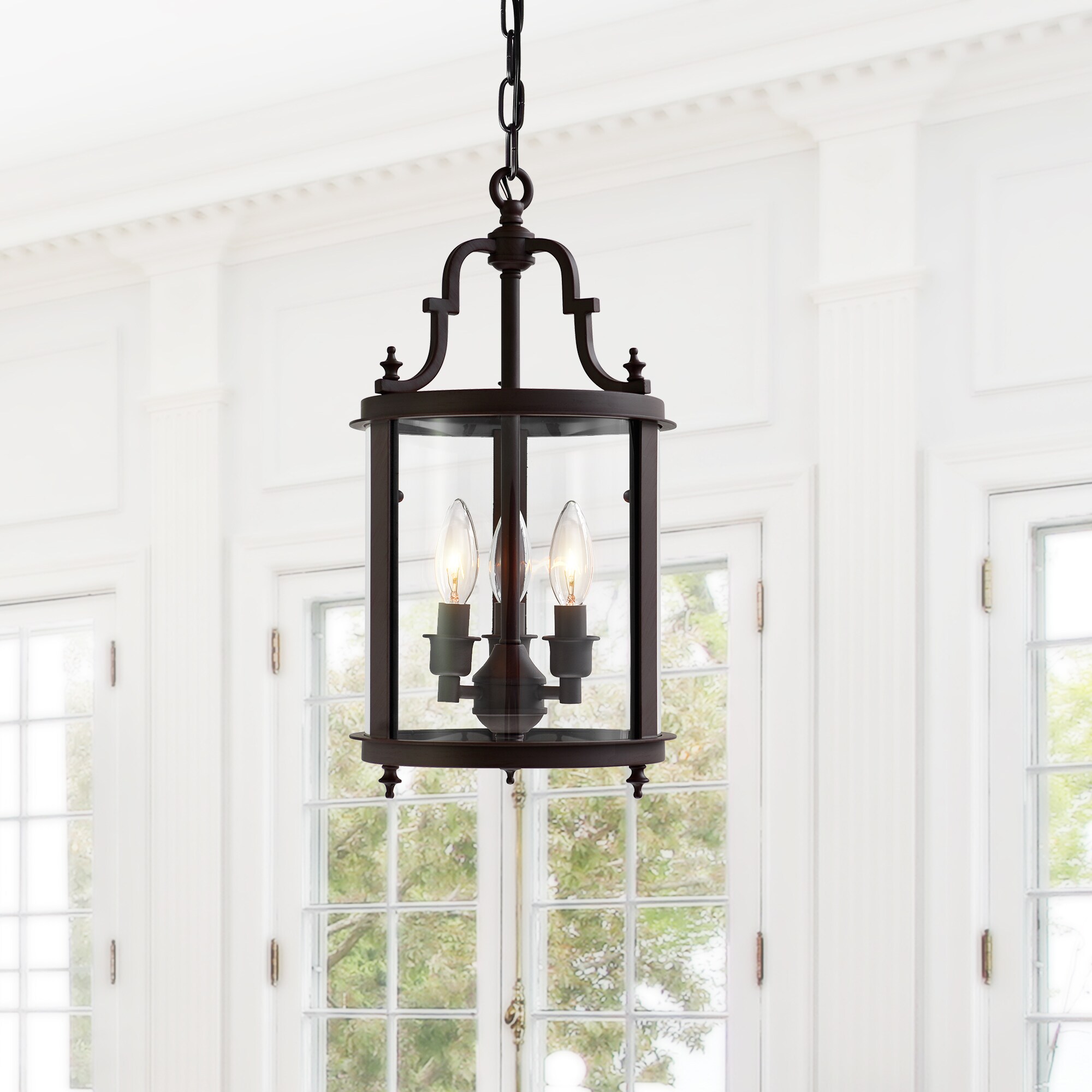 Desire Bronze Mini Drum Pendant with Clear Glass Shade