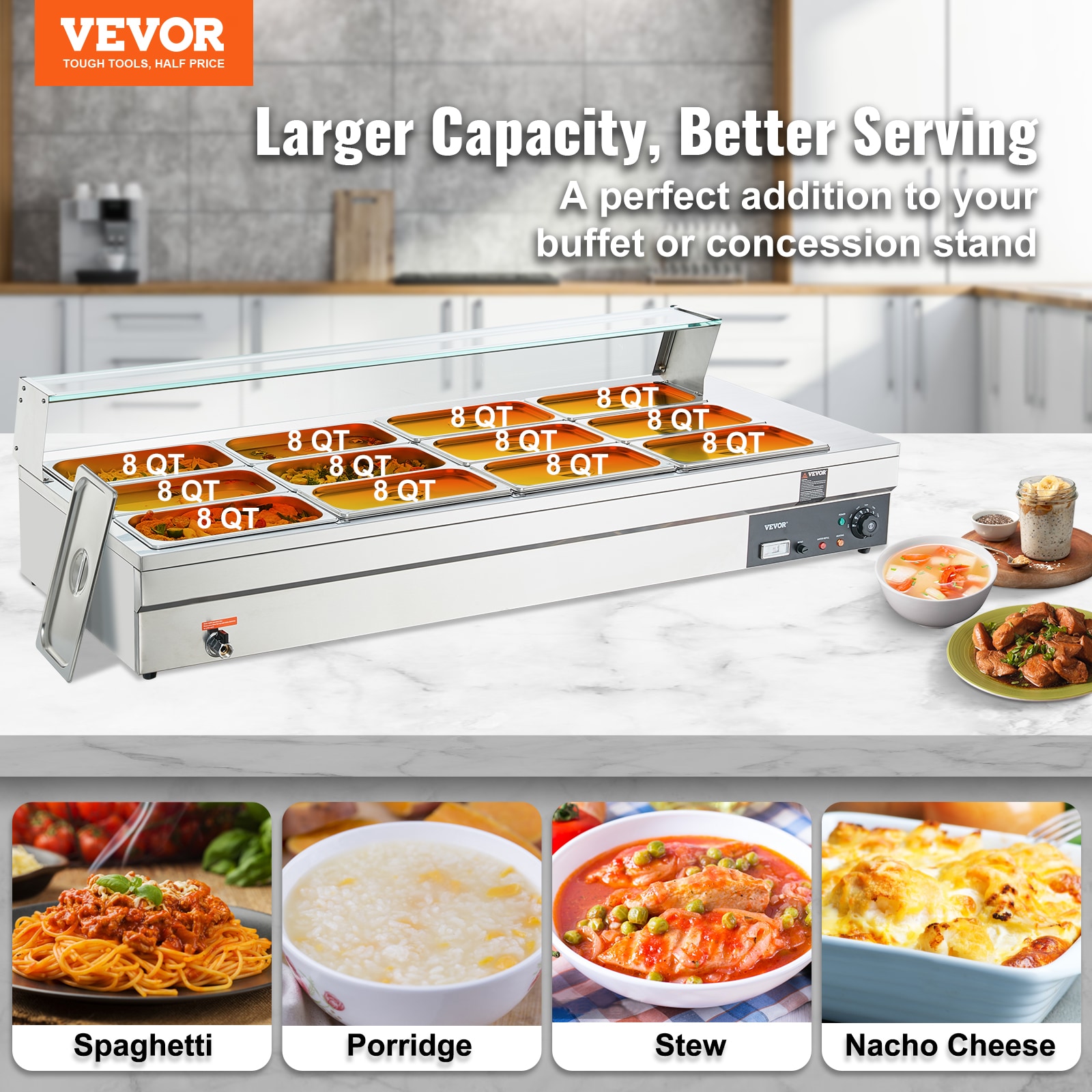 VEVOR Electric Buffet Server and Food Warmer, 25.6 in. x 15 in. Portable  Stainless Steel Chafing Dish Set with Temp Control DPJRG640364MMQ28AV1 -  The Home Depot
