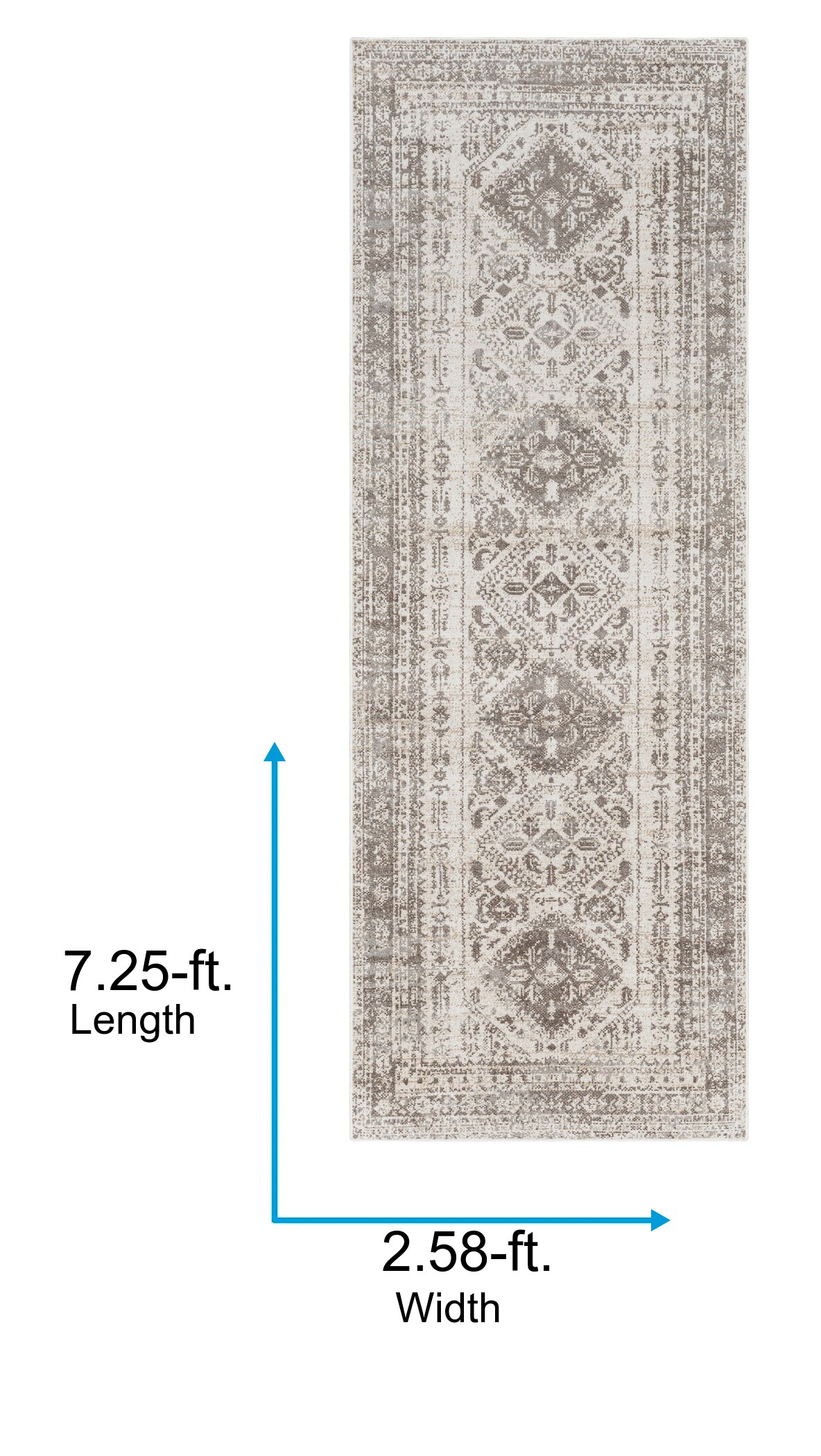 Livabliss LVR2301-2773 Lavadora 3 x 8 (ft) Polyester Grey Rectangular Indoor Medallion Oriental Machine washable Runner rug