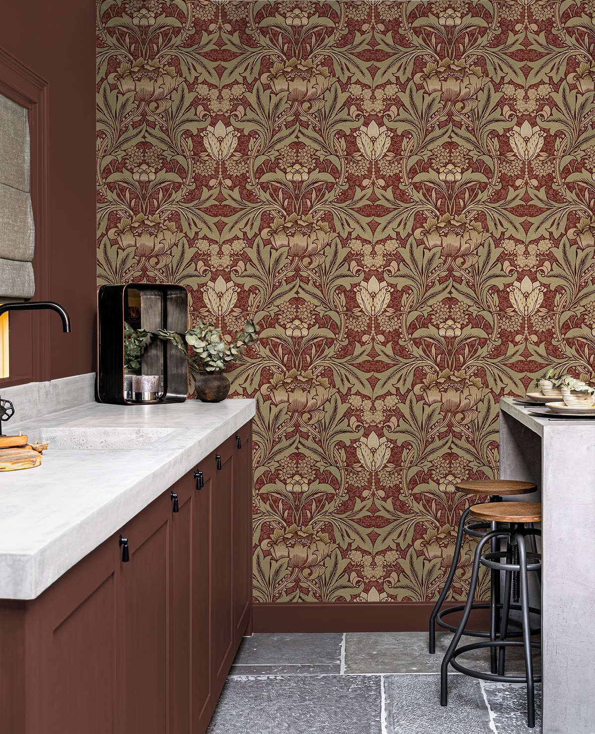 Red Clay and Lichen Floral Vinyl Peel and Stick Wallpaper