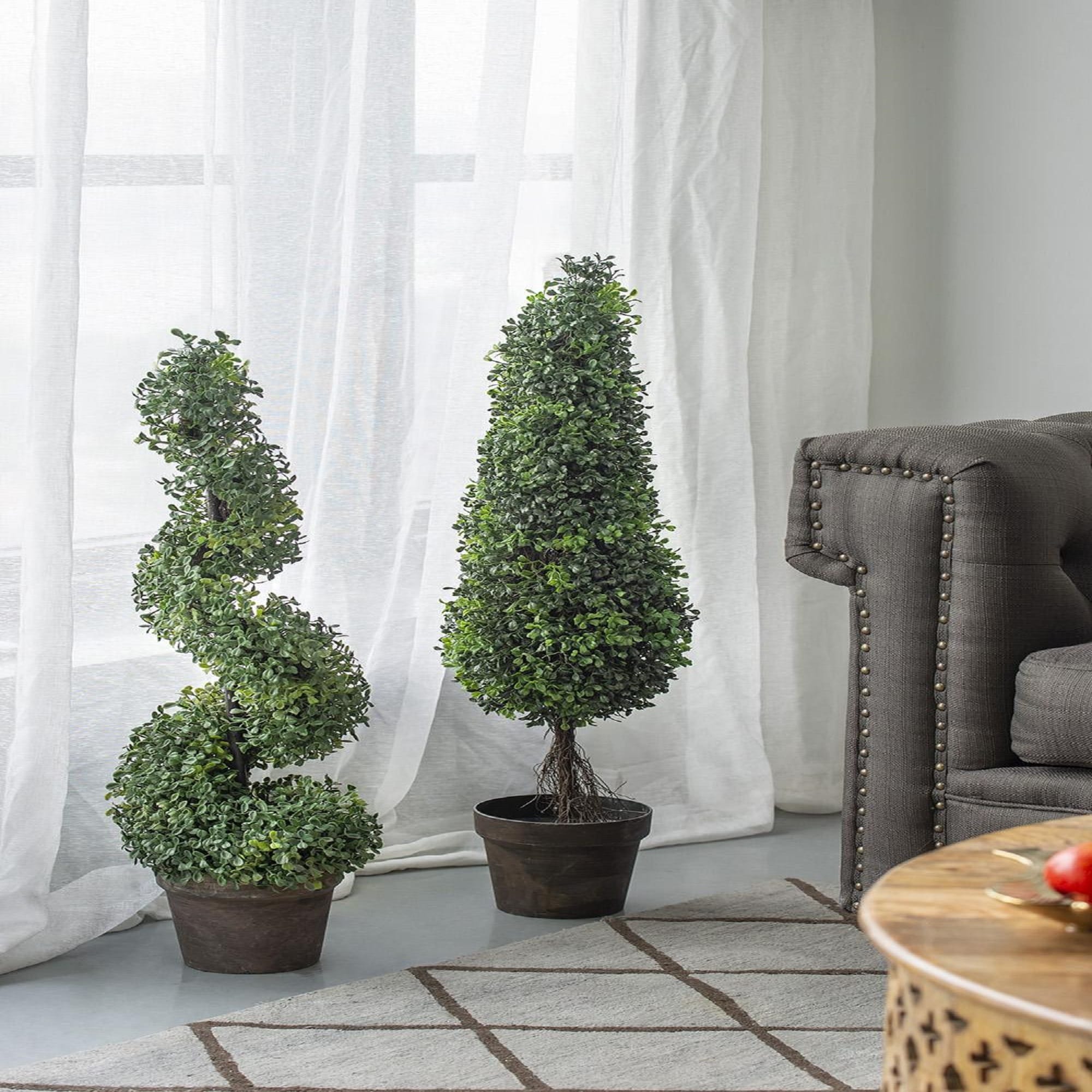 Elegant 35" Outdoor Faux Boxwood Topiary in Pot