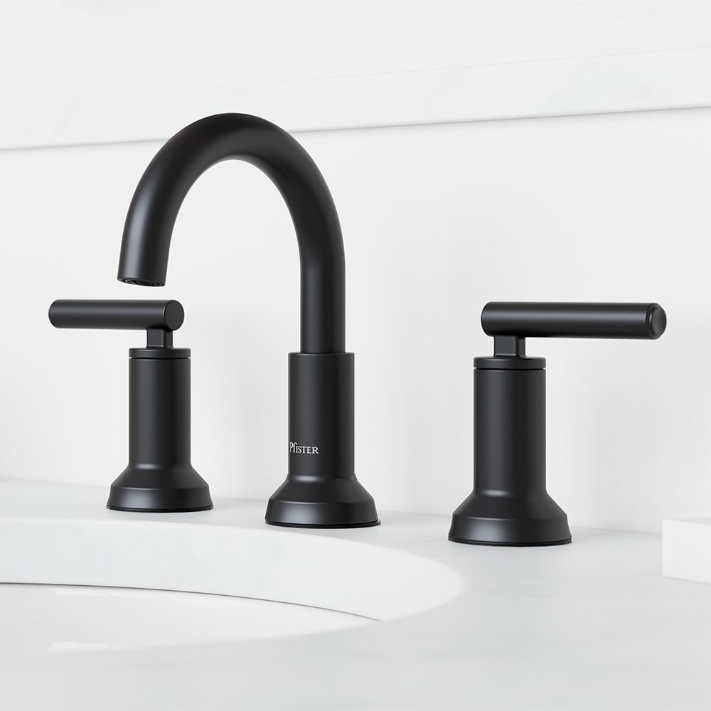 Pfister LF-049-CSOSDB Capistrano Spot Defense Matte Black Widespread 2-handle WaterSense Mid-arc Residential Handle Bathroom Sink Faucet with Drain