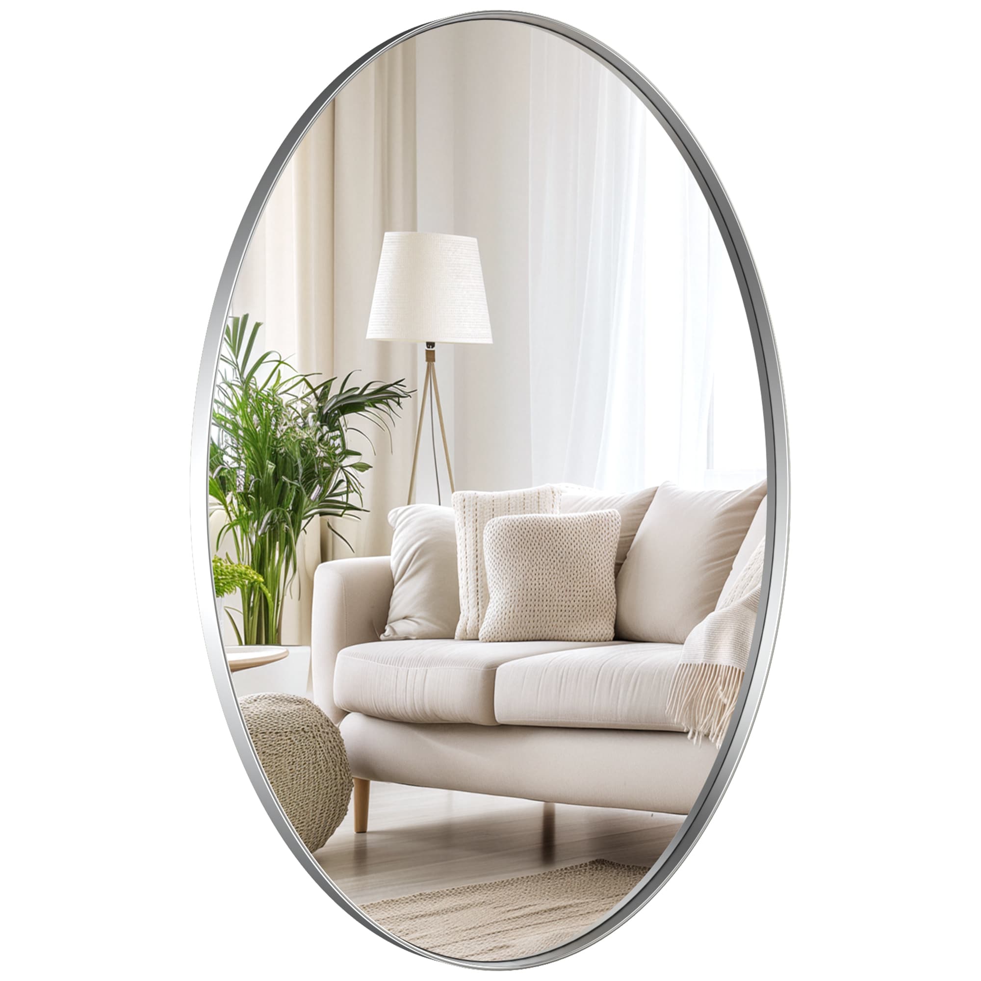 Clavie LS-22301-OSV Bathroom Mirrors Wall Mirrors Accent Mirrors 22-in W x 30.0-in H Oval Silver Framed Wall Mirror