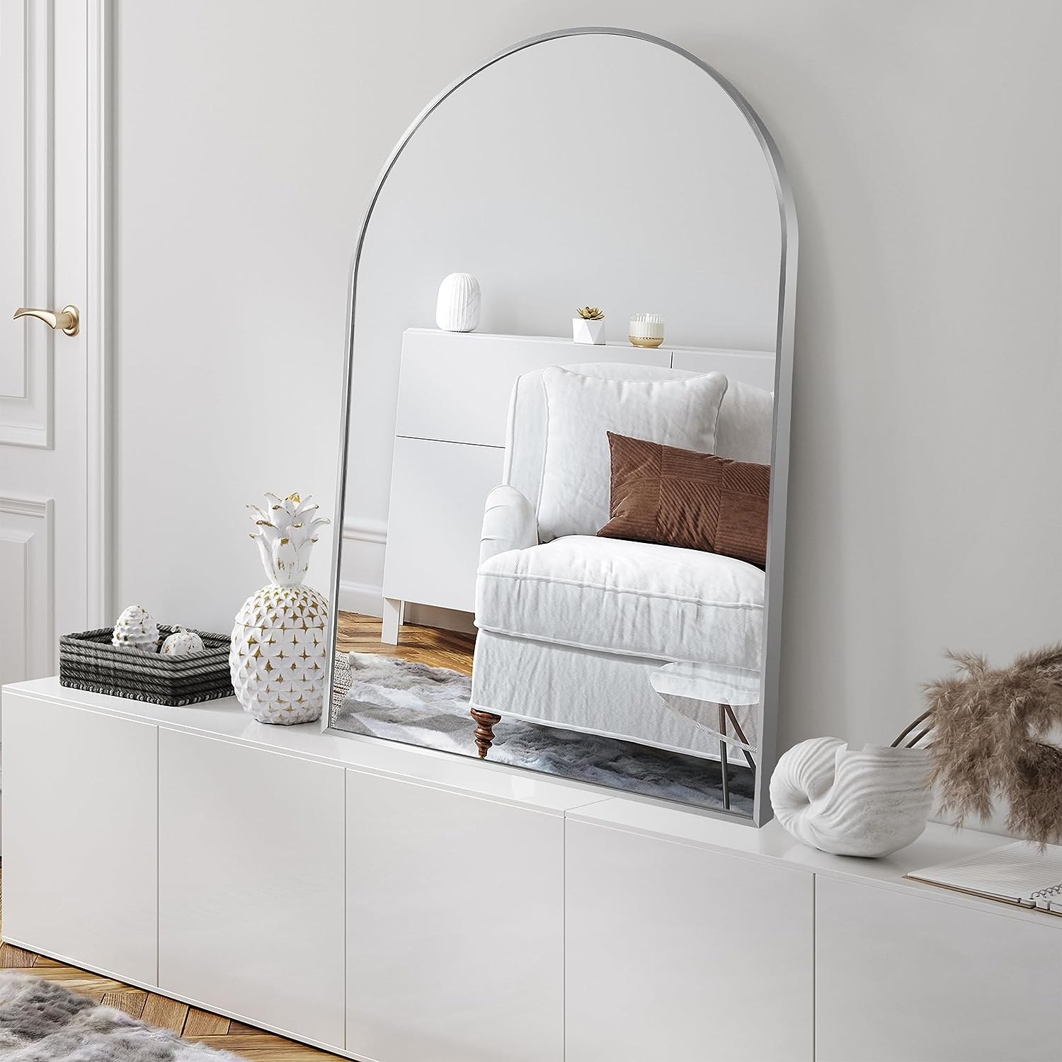 Nestfair SDK0053S 24-in W x 36.0-in H Arch Silver Framed Vanity Mirror
