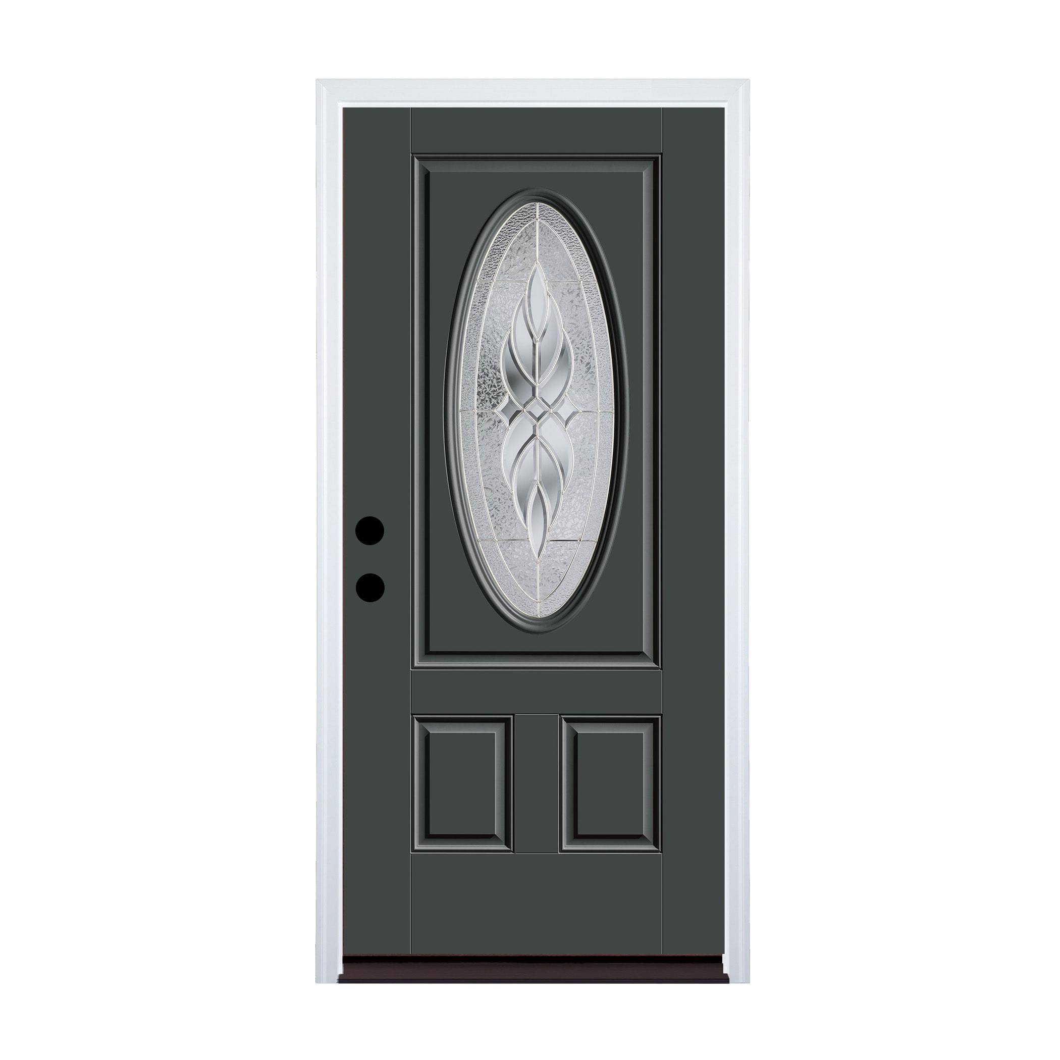 Therma-Tru TT653421SOS Varissa Entry Door 36-in x 80-in x 6-9/16-in Fiberglass Oval lite Right-hand inswing Graphite Painted Front Door with Brickmould Insulating core