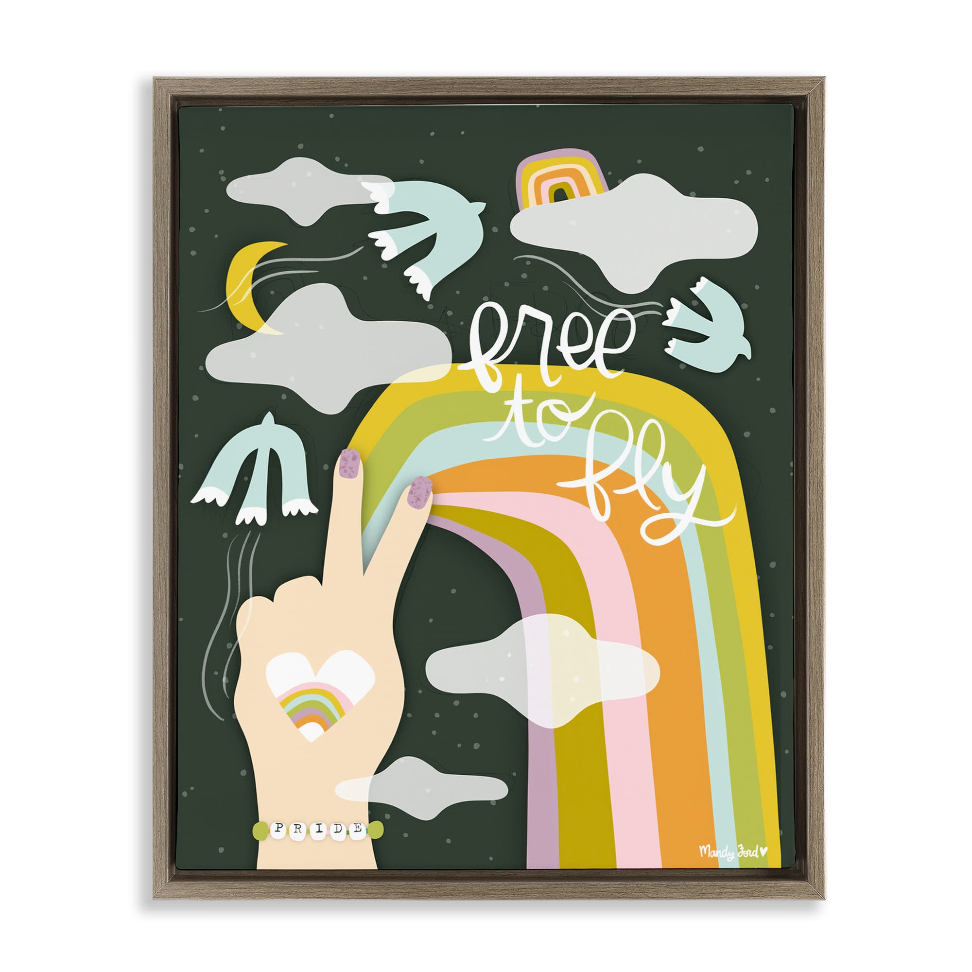 Stupell Industries BS-322-FFE-16X20 Boho Free To Fly Brown Framed Floater Canvas Wall Art By Mandy Ford Art + Illustration 17 x 21