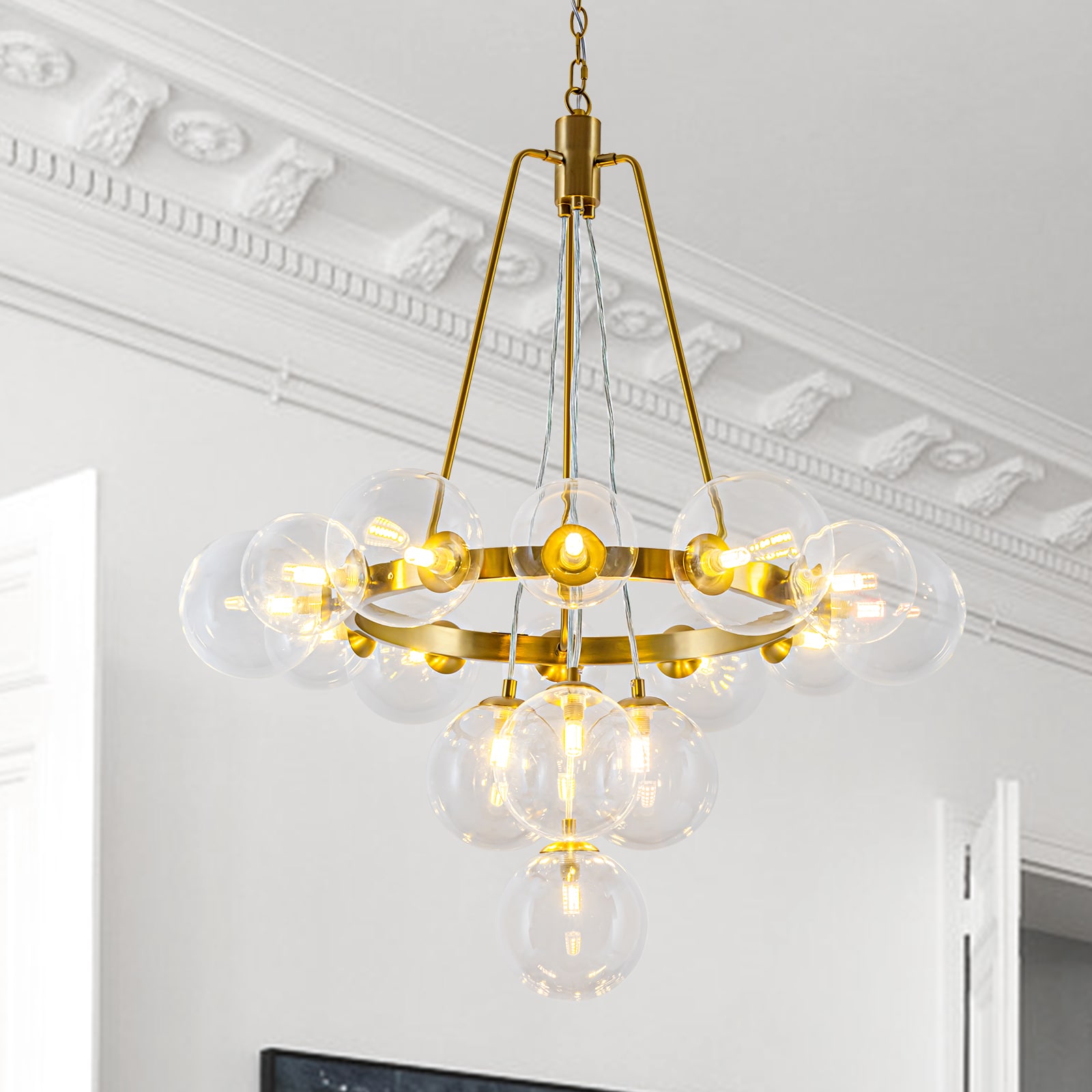 EDISLIVE Y81010000052758 16 -Light Gold Glam For Use in Bedrooms, Dining Rooms, Foyers, Kitchens, Living Rooms Chandelier