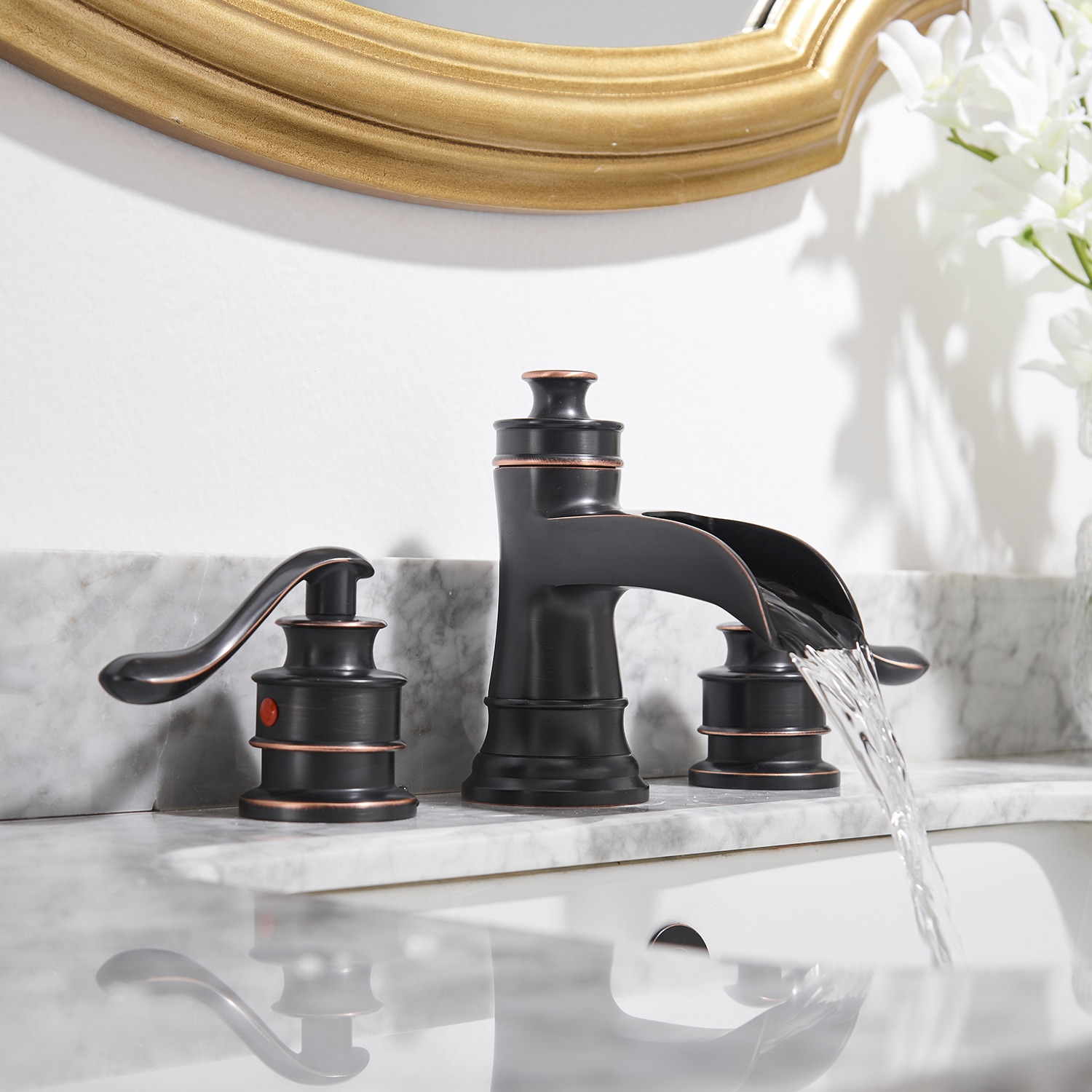 Clihome RCH-BAF919 Oil Rubbed Bronze Widespread 2-handle Waterfall Commercial/Residential Handle Bathroom Sink Faucet with Drain