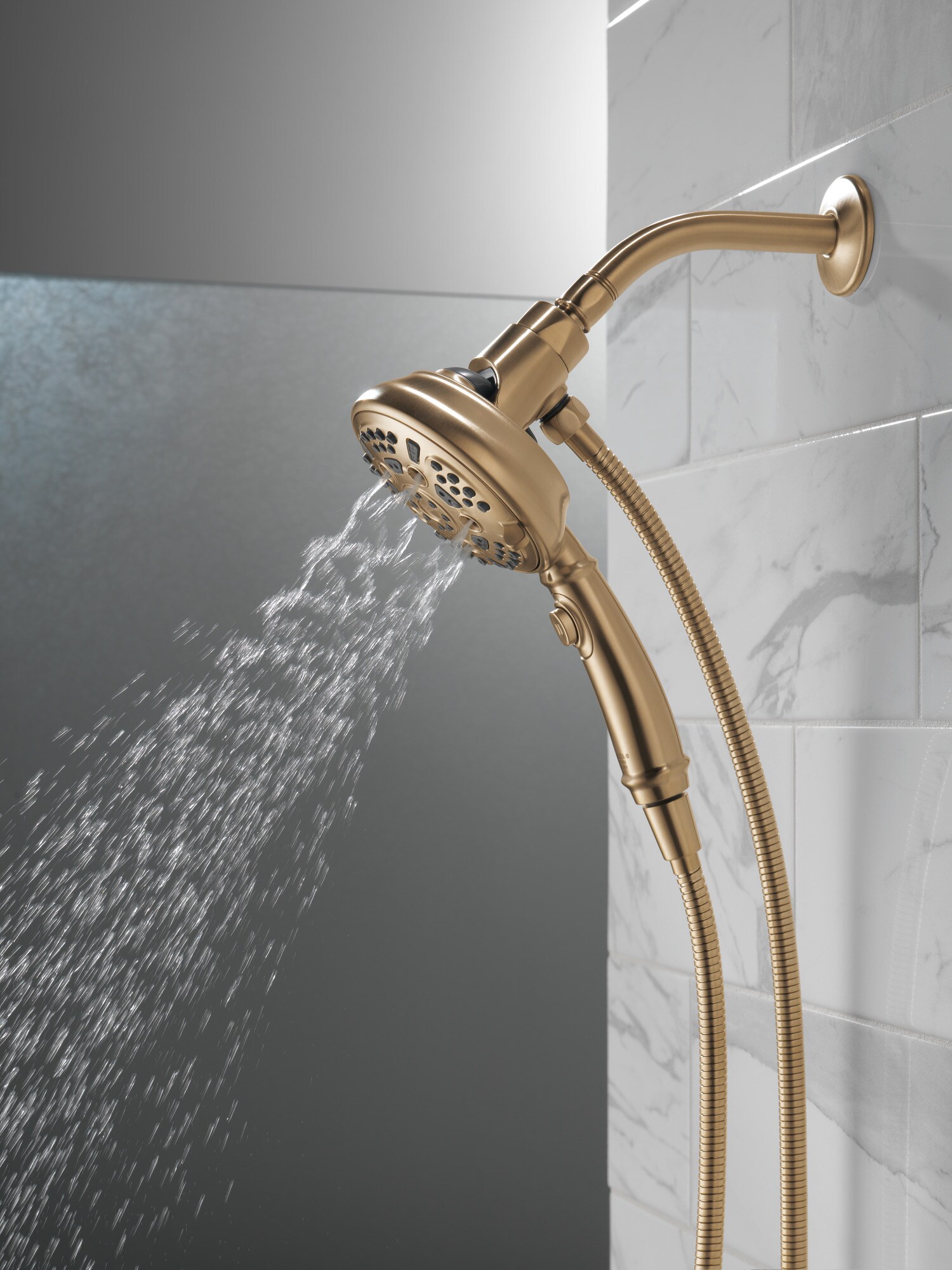 7-Setting Wall Mount Hand Shower with Cleaning Spray in Lumicoat