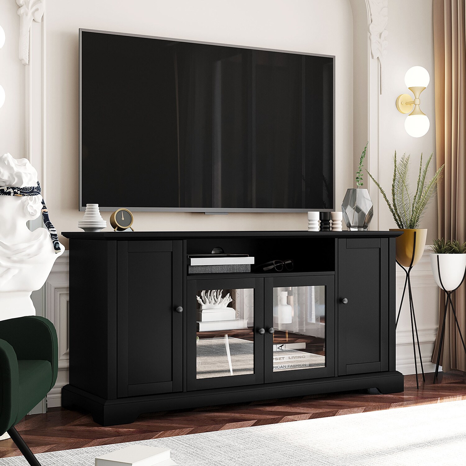 Hotsell TV Cabinet with 2 Door Modern/Contemporary Black Tv Cabinet (Accommodates TVs up