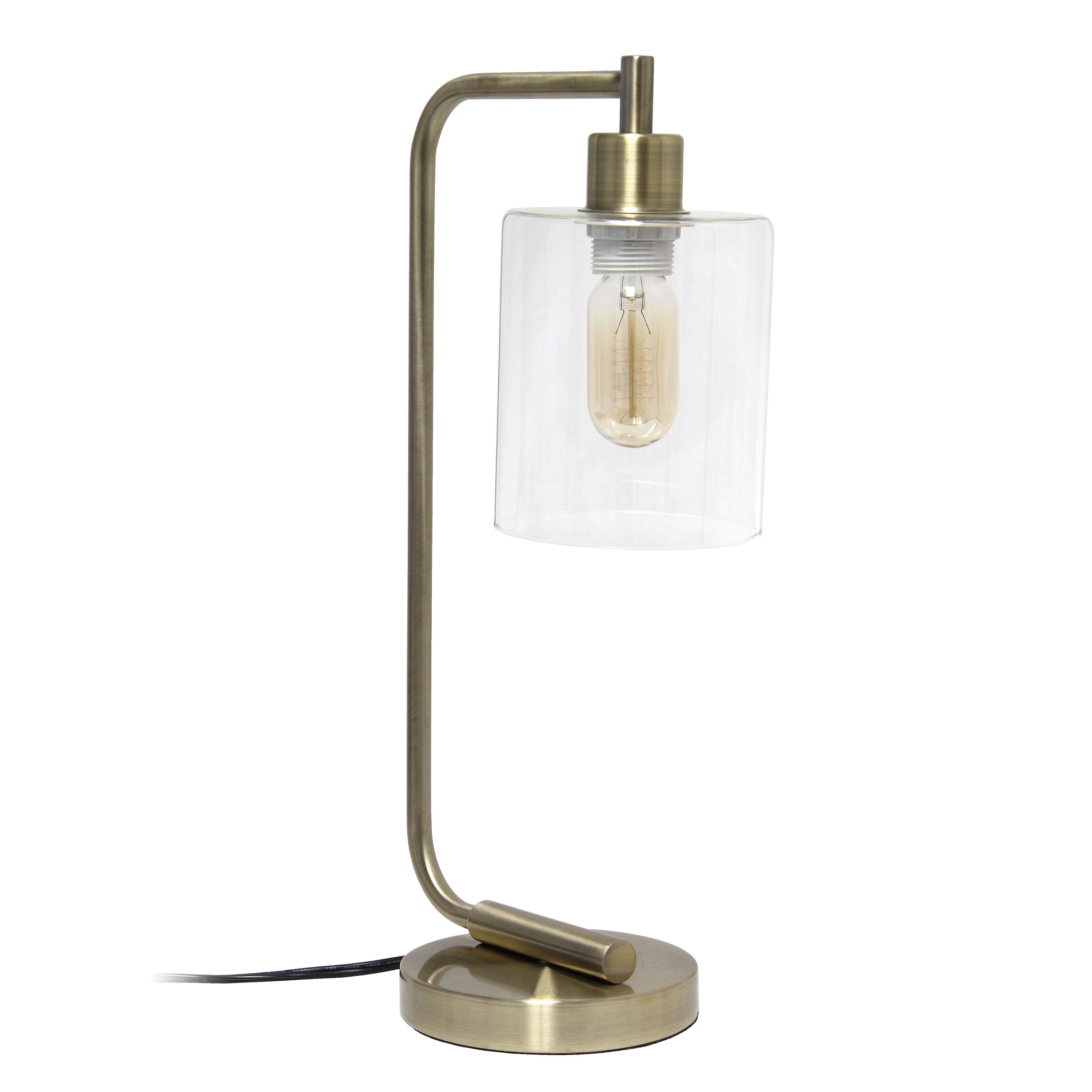 Lalia Home LHD-2003-AB Studio Loft 18.8-Inches Antique Brass Standard Desk Lamp with Glass Shade