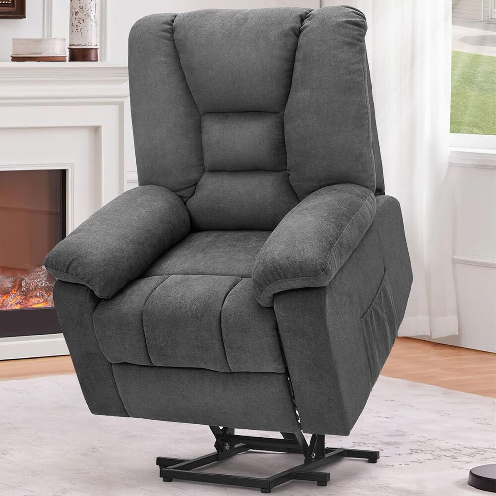 AECOJOY 13011GR-LS01 Dark Grey Upholstered Powered Reclining Recliner with Lift Assistance