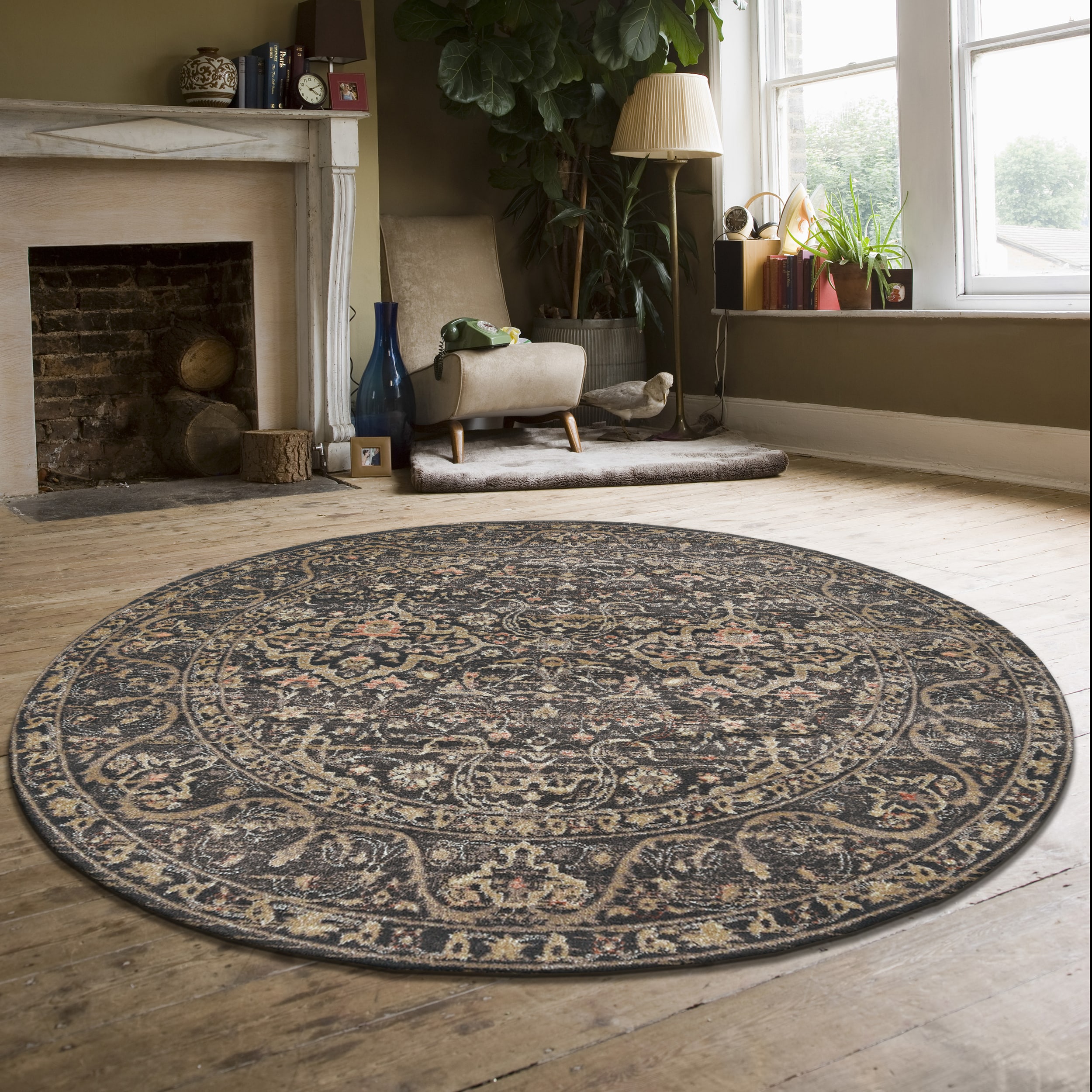 Radici USA 502/3004/LT BROWN Seriate 5 x 5 (ft) Polypropylene Brown Round Indoor Distressed/Overdyed Vintage Area rug