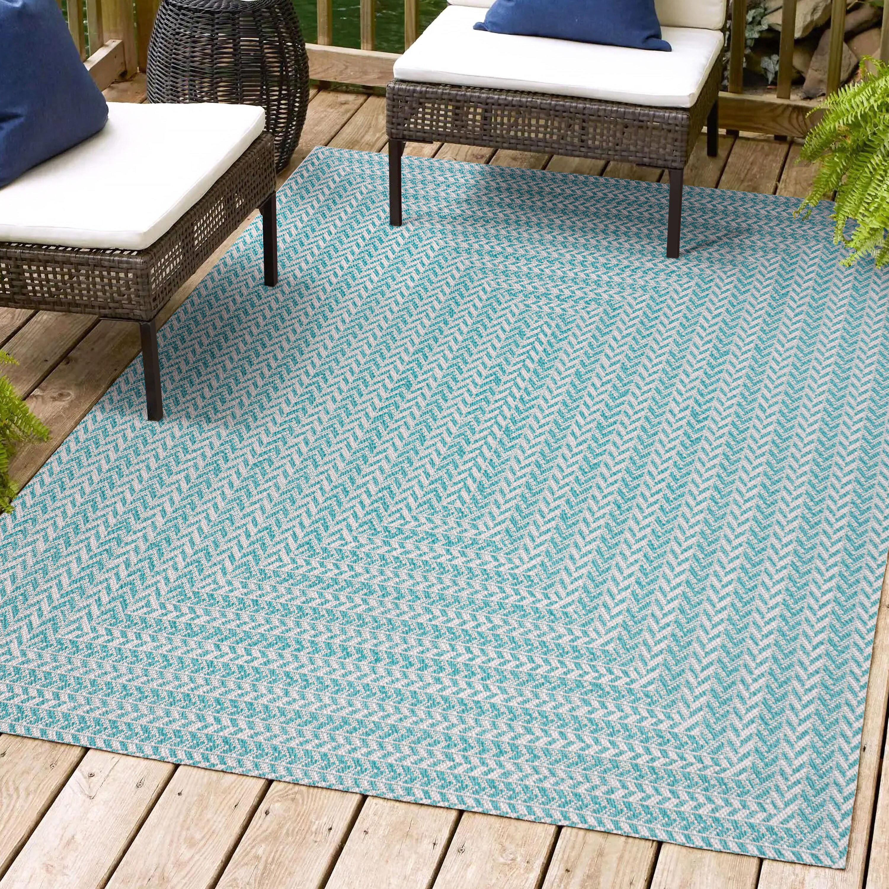 JONATHAN  Y SMB206A-3 Santa Monica Chevron Concentric Squares 3 x 5 (ft) Loomed Polypropylene Aqua/Light Gray Rectangular Indoor/Outdoor Stripe Farmhouse/Cottage Area rug