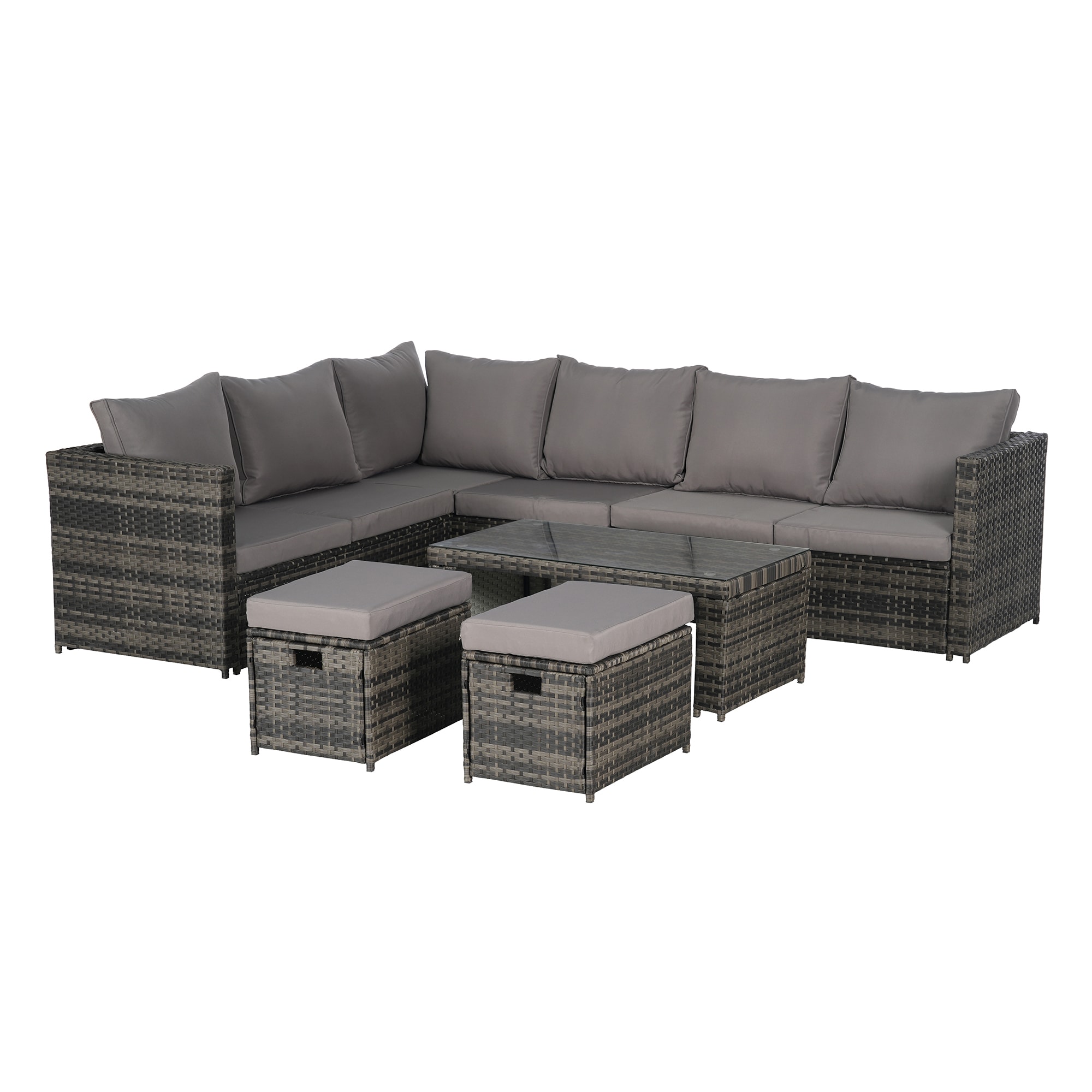 SINOFURN SYB670021GY Wicker Outdoor Sectional with Gray Cushions and Wicker Frame