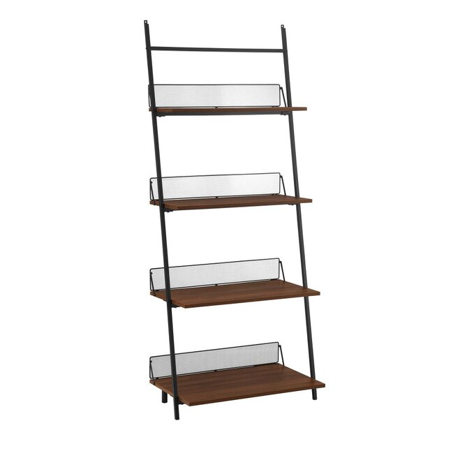 Walker Edison Dark Walnut Metal 4 Shelf, Dark Walnut Ladder Bookcase