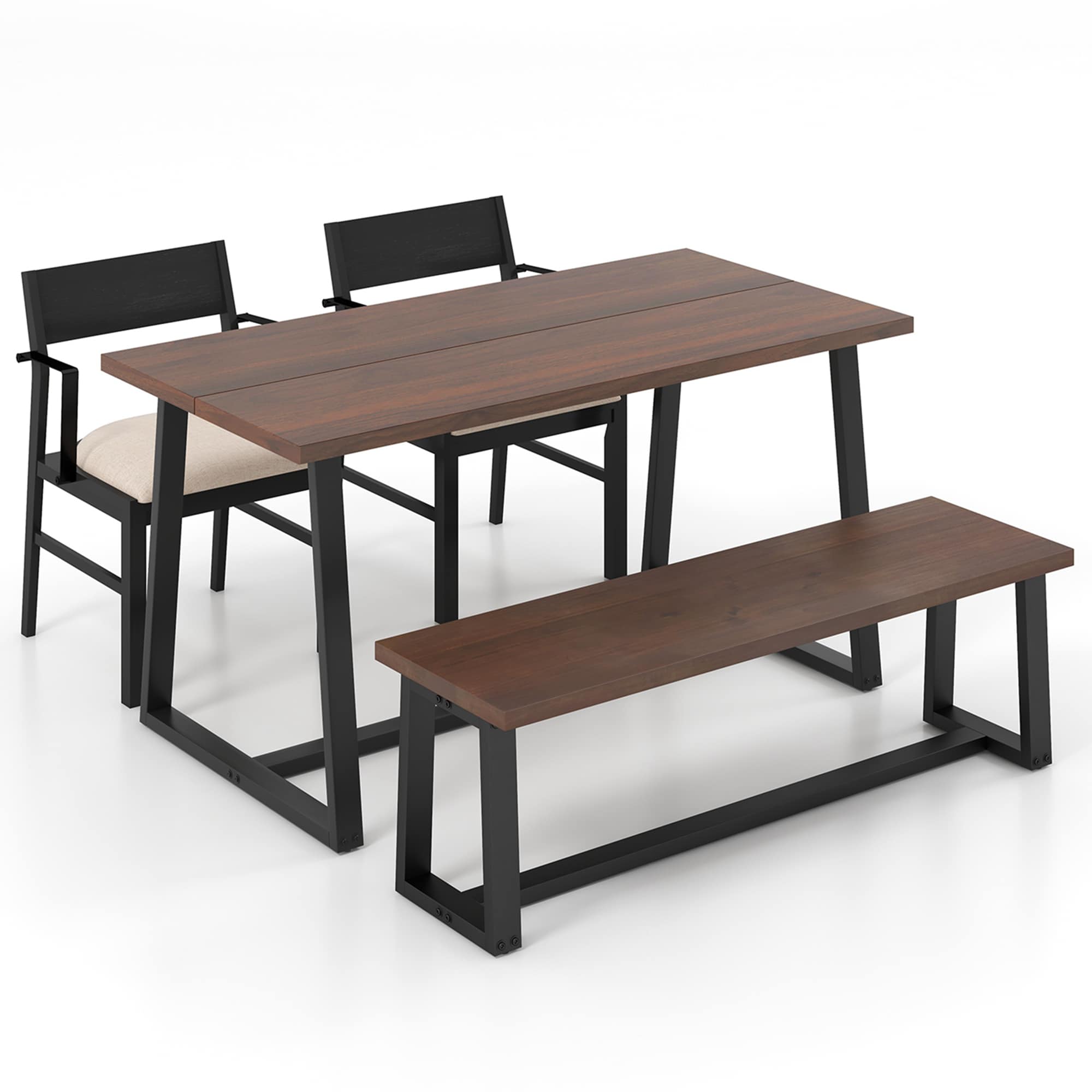 Costway HCST01531 4 -Piece Black Patio Dining Set Wood Rectangle Table with 3 Stationary Chairs