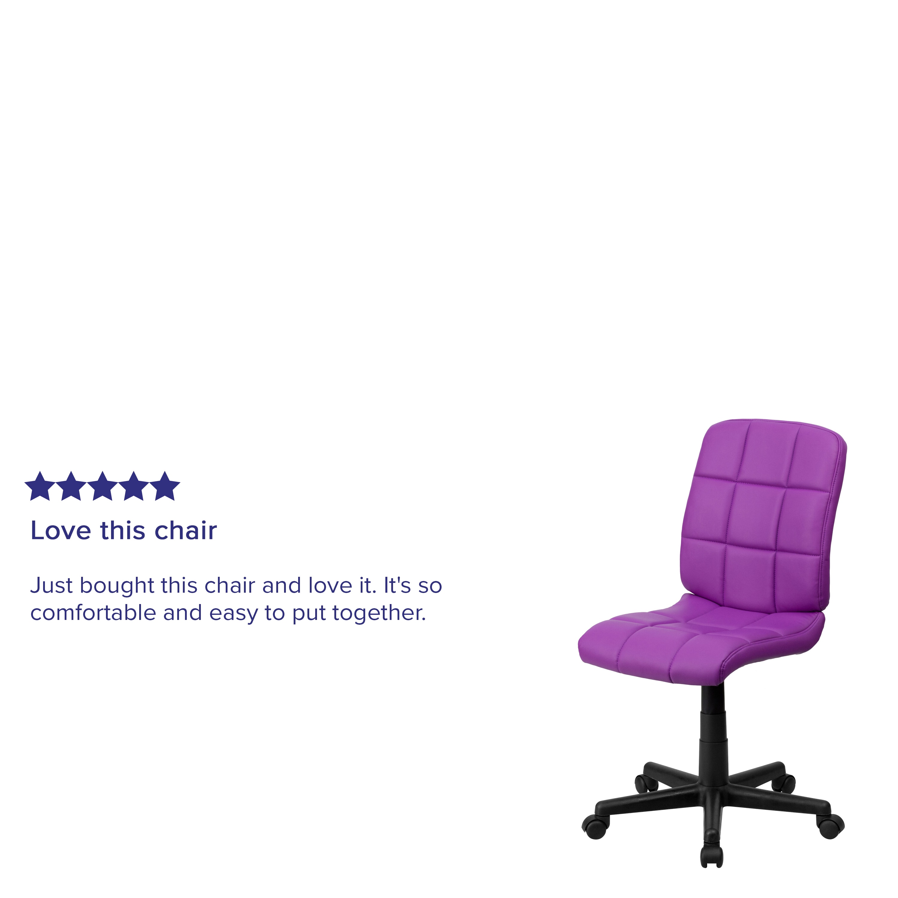 Violet Quilted Vinyl Armless Mid-Back Task Chair