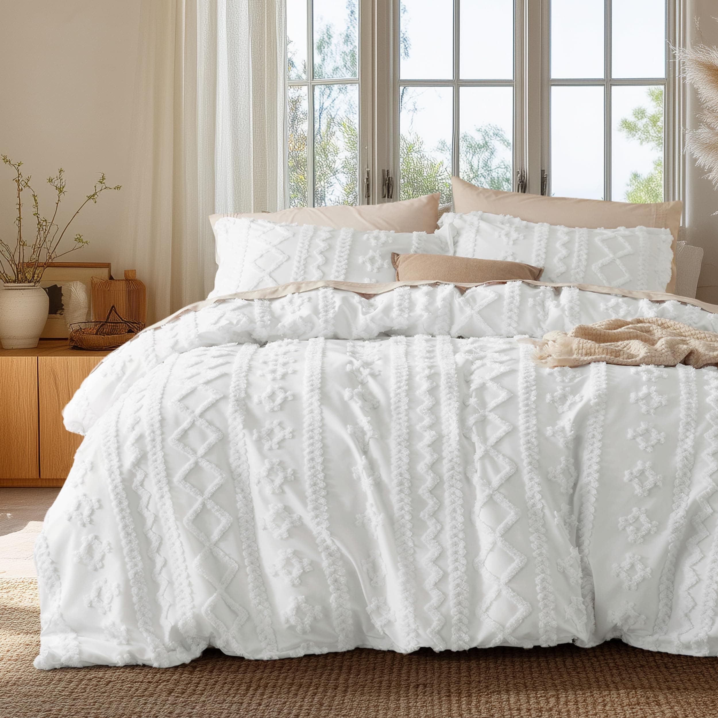 Bedsure 80x90 Full 3-Piece White Embroidery Duvet Cover Set