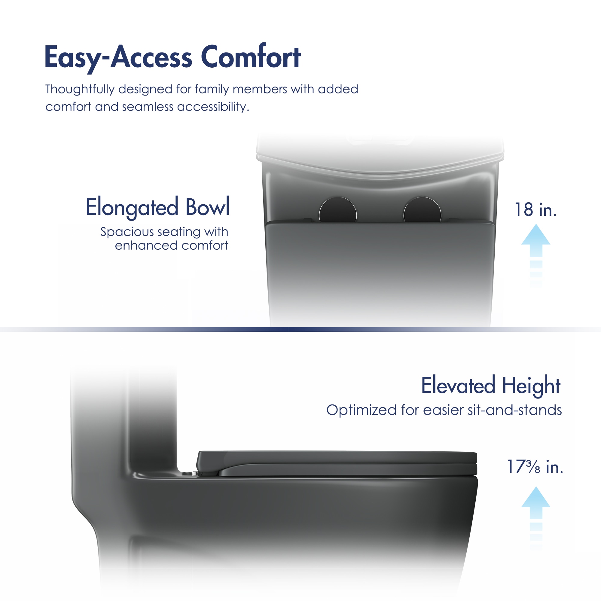 Reno Matte Black Elongated Dual Flush One-Piece Toilet