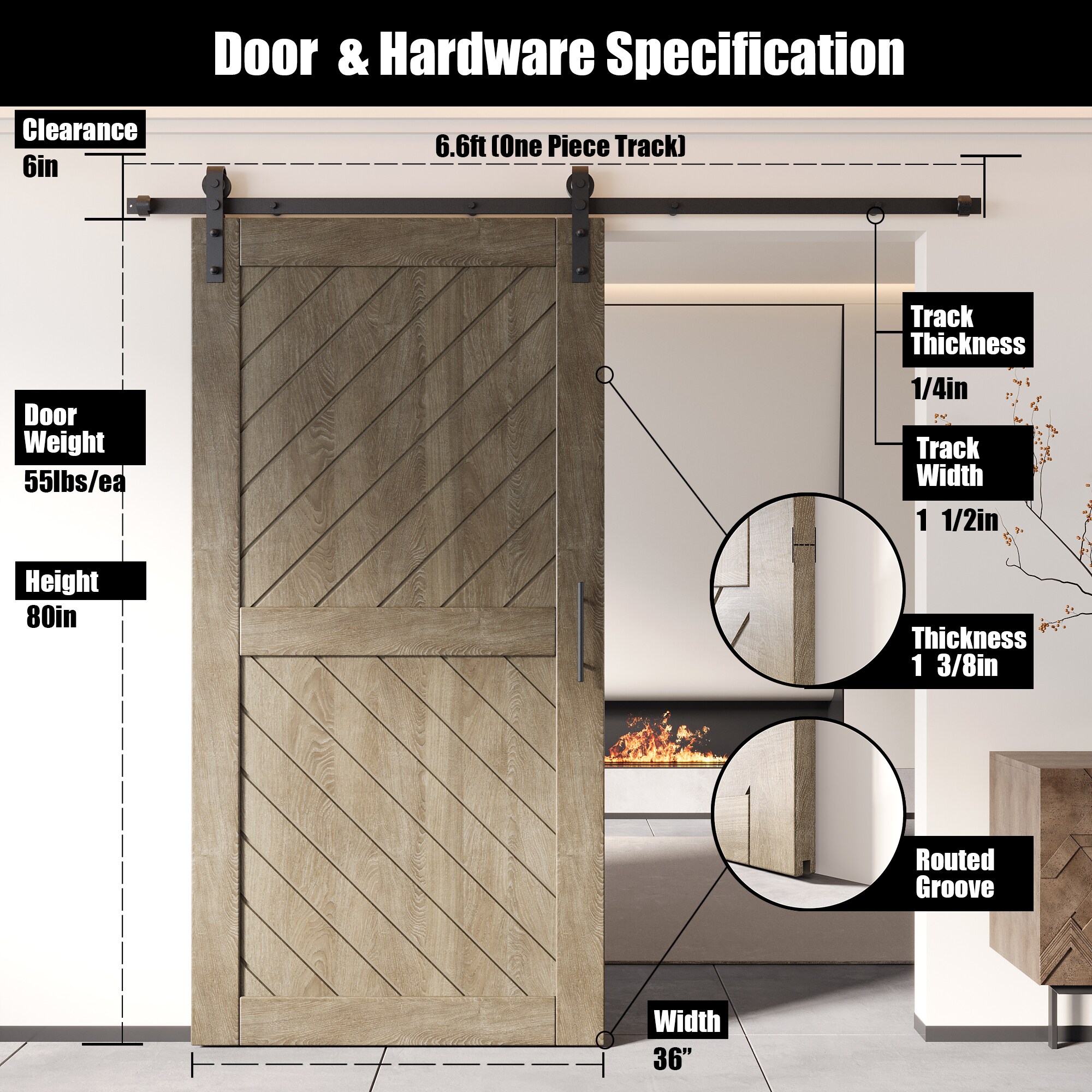 HOMACER YT1H079C-XT3-3680-GR Barn-Doors - View #2