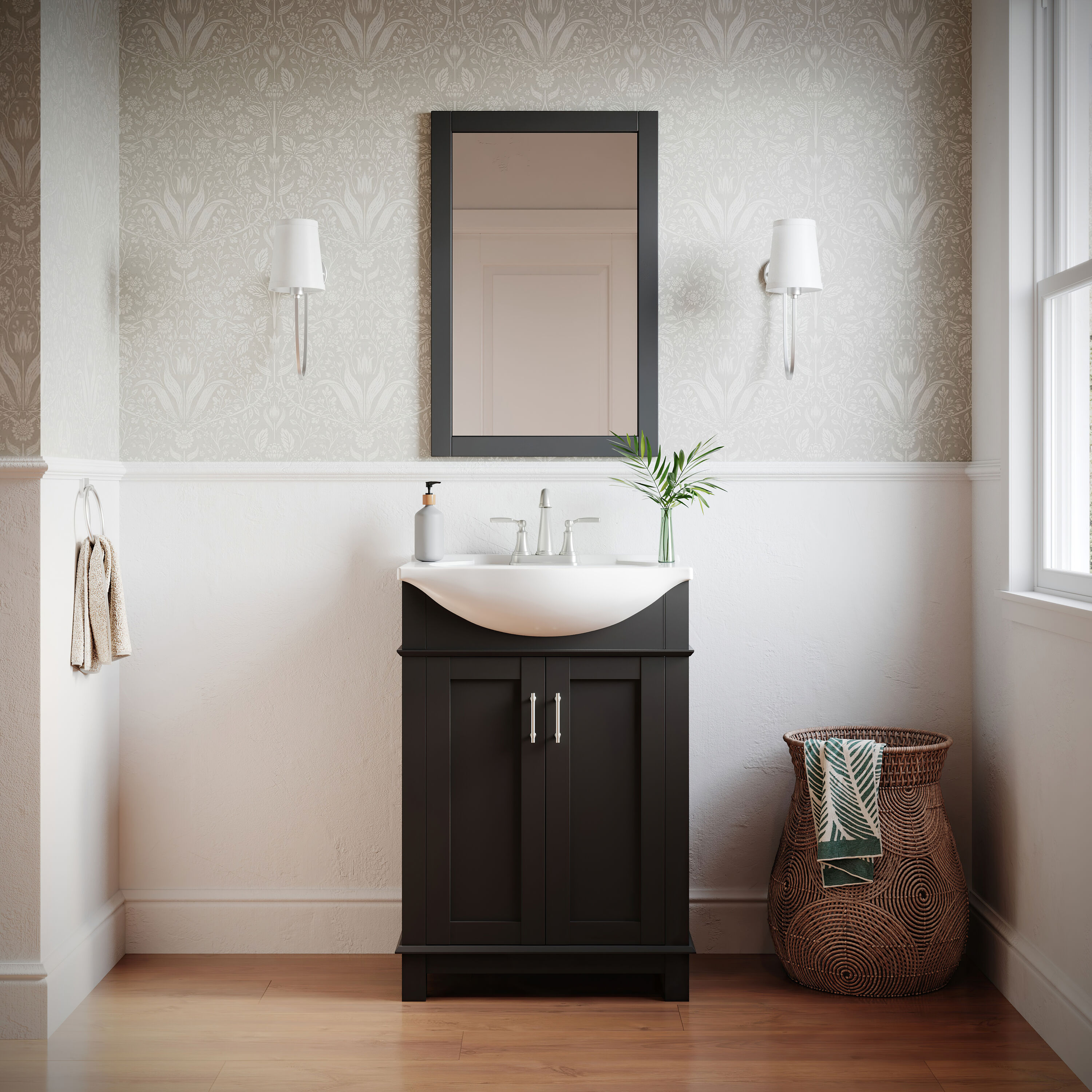 Fresca FVN2302BL-CMB Hartford 24-in Black Single sink Bathroom Vanity with White Ceramic Top