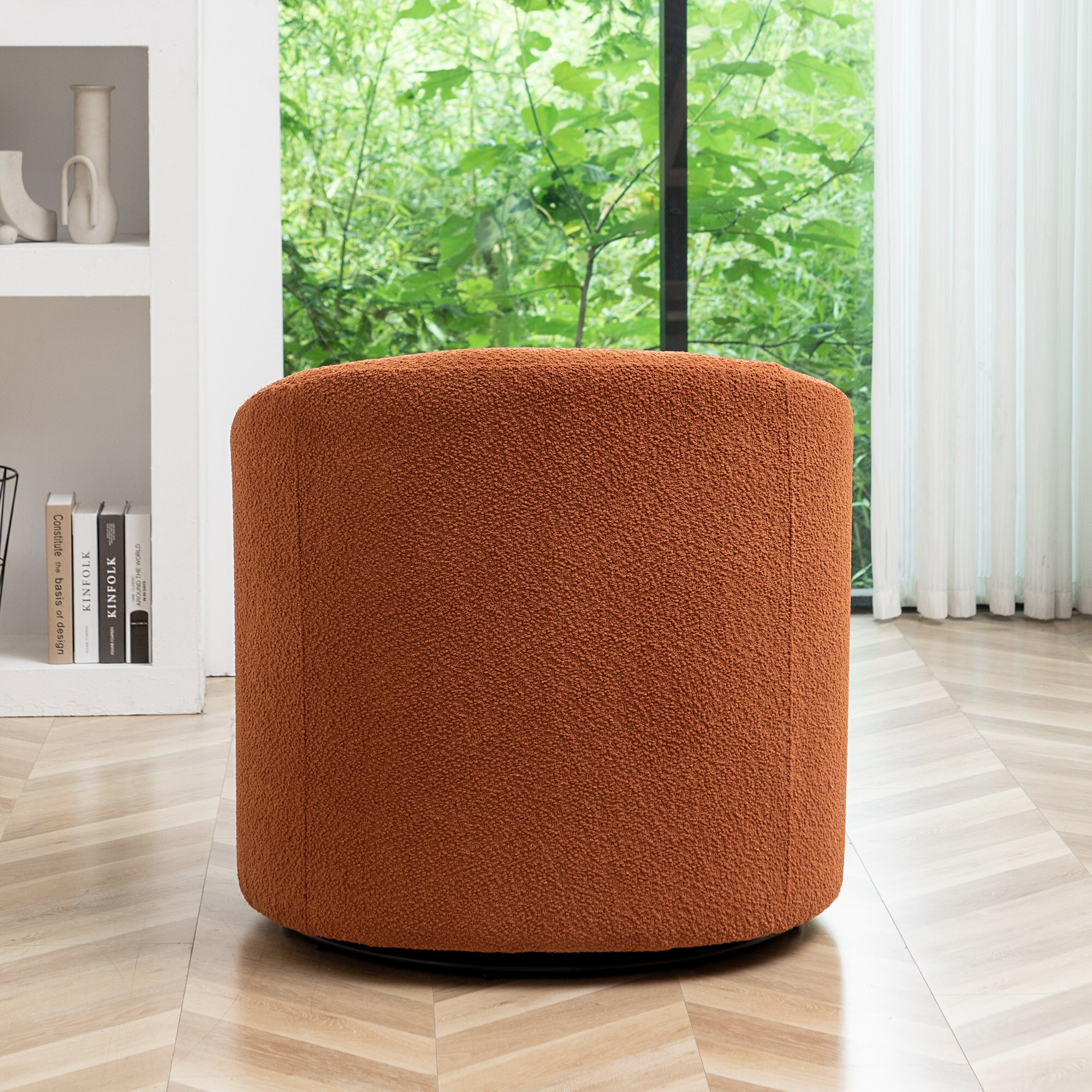 Caramel Boucle Upholstered Swivel Barrel Accent Chair