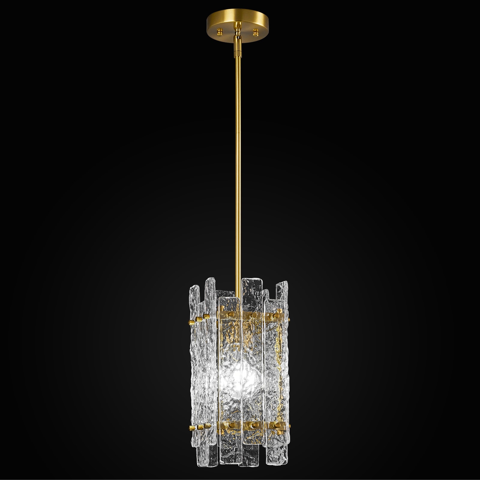 ZHLLMQ Modern 1-Light Gold Series Hammered Textured Clear Glass Rectangular Non-Integrated LED 6.49in Kitchen Island Hardwired Mini Pendant Light