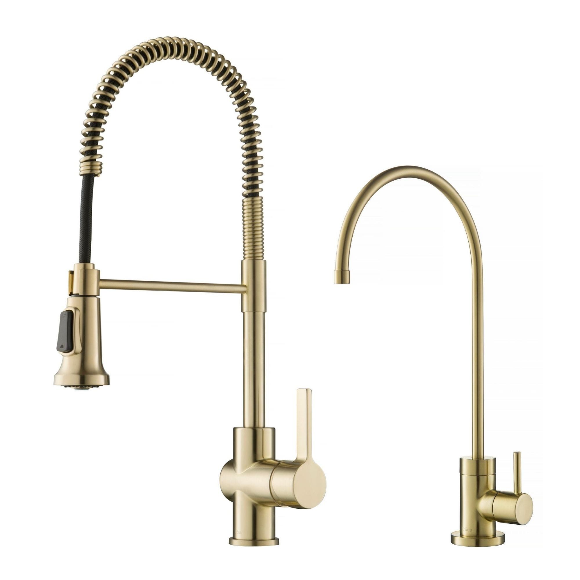 Kraus KPF-1690-FF-100SFACB Britt Spot Free Antique Champagne Bronze Double Handle Deck-mount Pull-down Kitchen Faucet with Sprayer