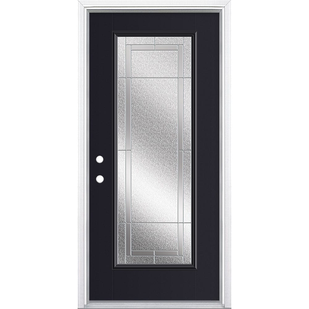 Masonite 3420158 Focus 36-in x 80-in x 4-9/16-in Fiberglass Full lite Right-hand inswing Peppercorn Painted Prehung Front Door with Brickmould Insulating core