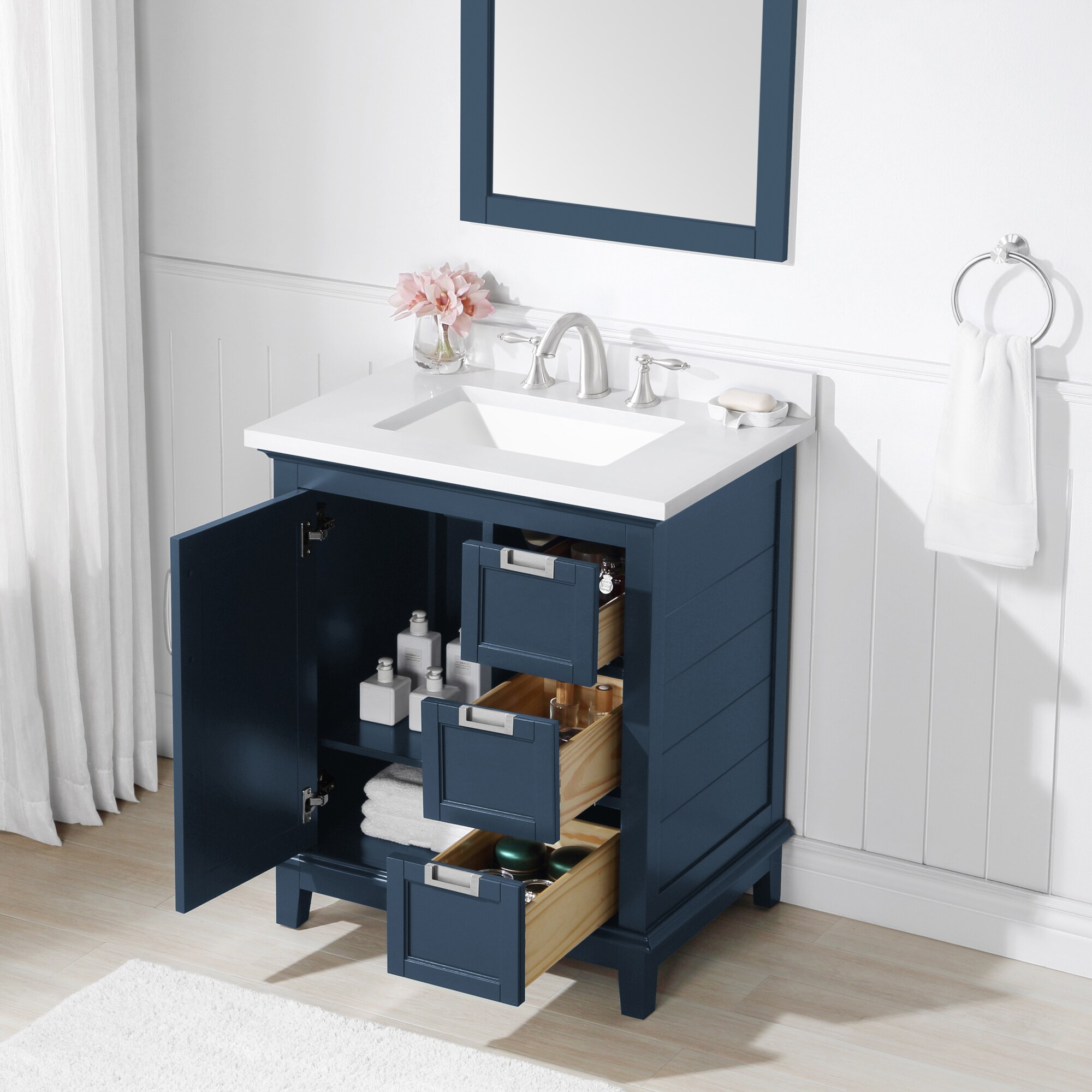 OVE Decors Pembroke 30-in Grayish Blue Undermount Single Sink Bathroom  Vanity with White Engineered Stone Top in the Bathroom Vanities with Tops  department at