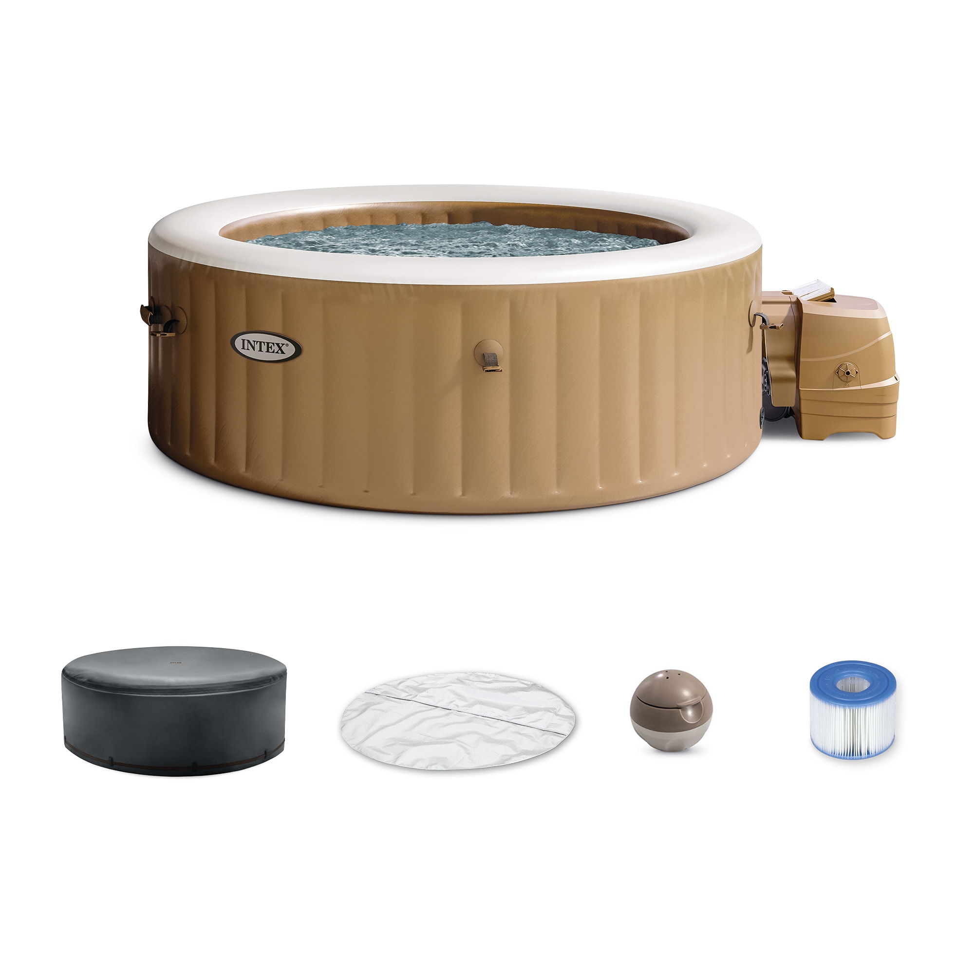 Intex 396157 PureSpa 4 Person Bubble Massage Inflatable Hot Tub Spa Set  Sahara Tan