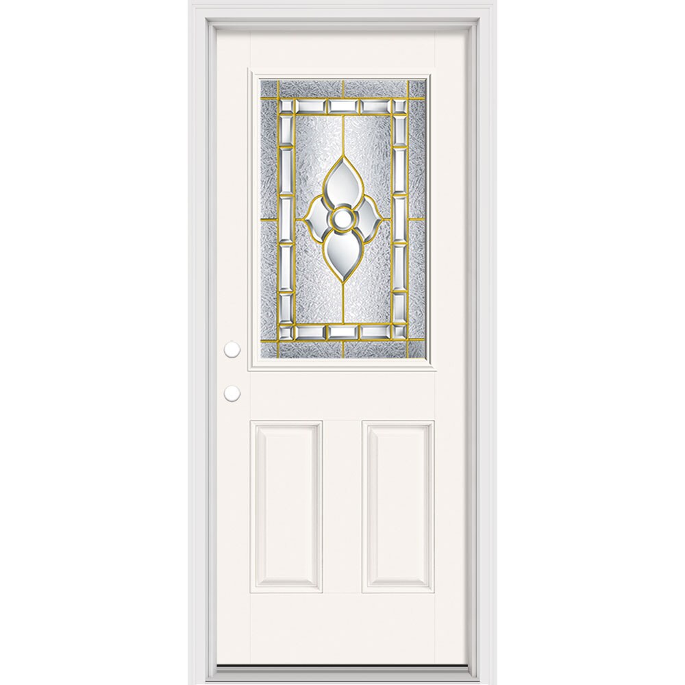 Masonite Georgian 32-in x 80-in x 4-9/16-in Fiberglass Right-Hand Inswing Arctic White Painted Prehung Slab Front Door with Brickmould Solid Core -  632129