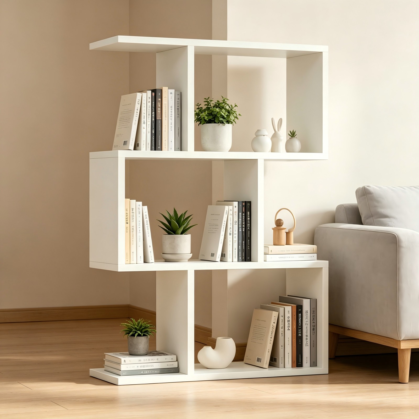 GlasFlength -  27.5 Inch Geometric Storage Shelves with S Shaped Staggered Shelves Shelf Unit Sta...