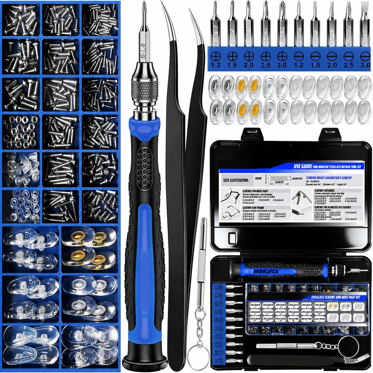 DYRCJ  Eyeglass Sunglass Repair Kit Magnetic Eye Glasses Repairing Tool Kit with Assorted Screws Nose Pads Small Screwdriver Bit Set Tweezer with