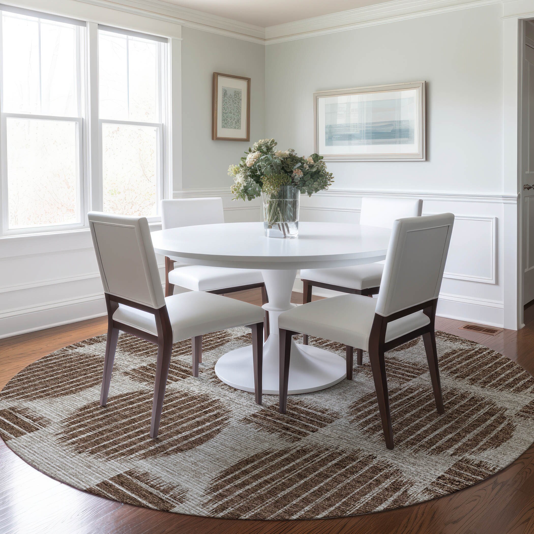 Addison Rugs AMF119BR8RO Mayfield AMF119BR 8 x 8 (ft) Loomed Polyester Brown Round Indoor Geometric Machine washable Area rug